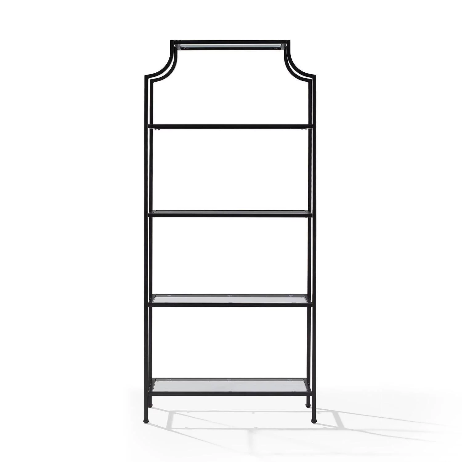 HomeStock Global Glam Glass Metal Etagere Bookcase in Oil Rubbed Bronze with Four Tempered Glass Shelves, 80