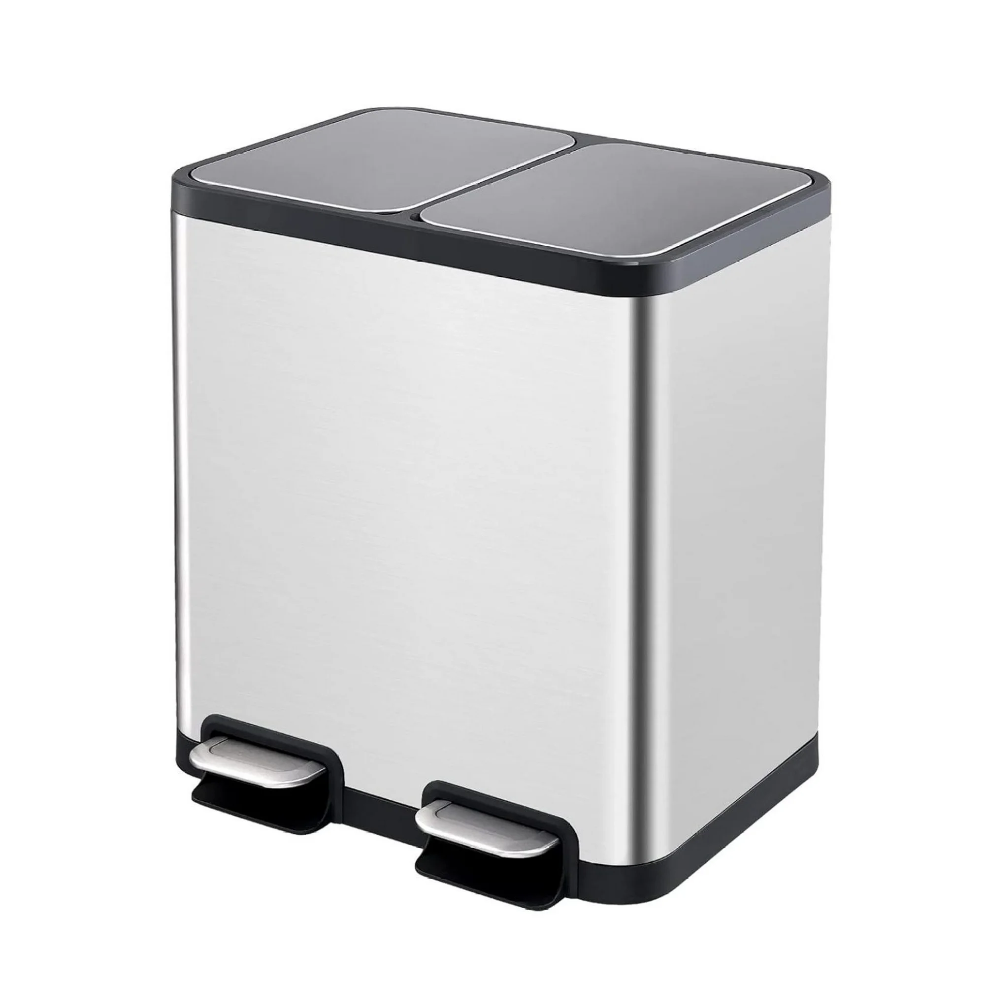 ZHANGHU Dual Compartment Recycling Kitchen Step Trash Can 25.4 Gallon Stainless Steel Garbage Can for Kitchen with 2 Removable Buckets and Lids