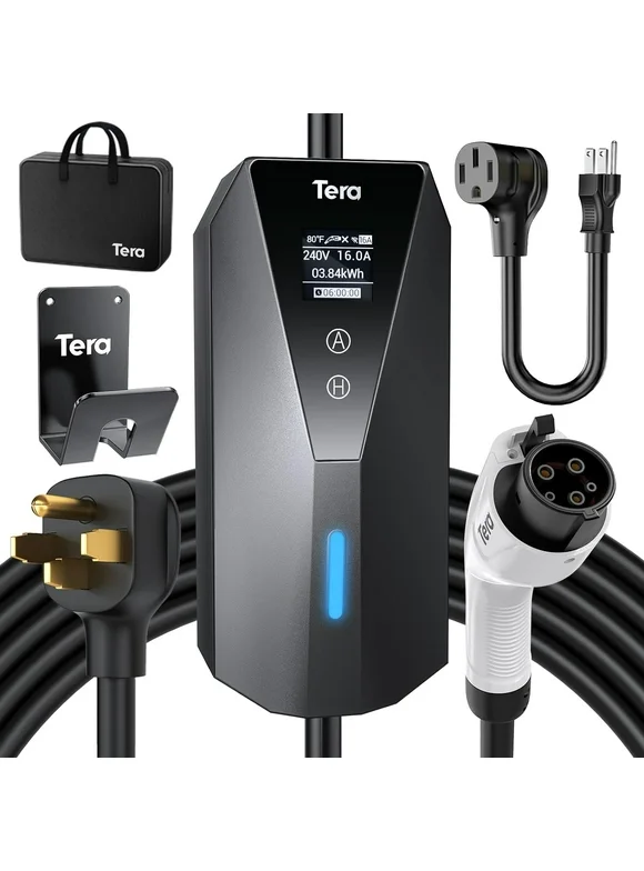 Tera Ev Charger Portable Type 2 Ev Wallbox For Outdoor Charging 7meter Charging Label 16a 3 84kw Uk 3pin Plug Adjustable Strom Ip66 Lcd Screen With Cable Holder Storage Bag P02
