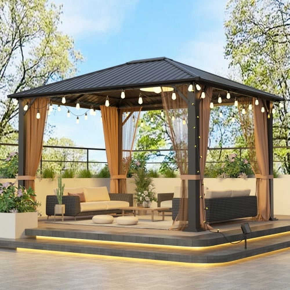 XCHANGM10x12 Hardtop Metal Gazebo,Heavy Duty Pergola with Mosquito