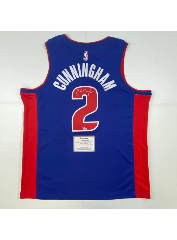 Autographed/Signed Cade Cunningham Detroit Pistons Blue Authentic Basketball Jersey Fanatics COA