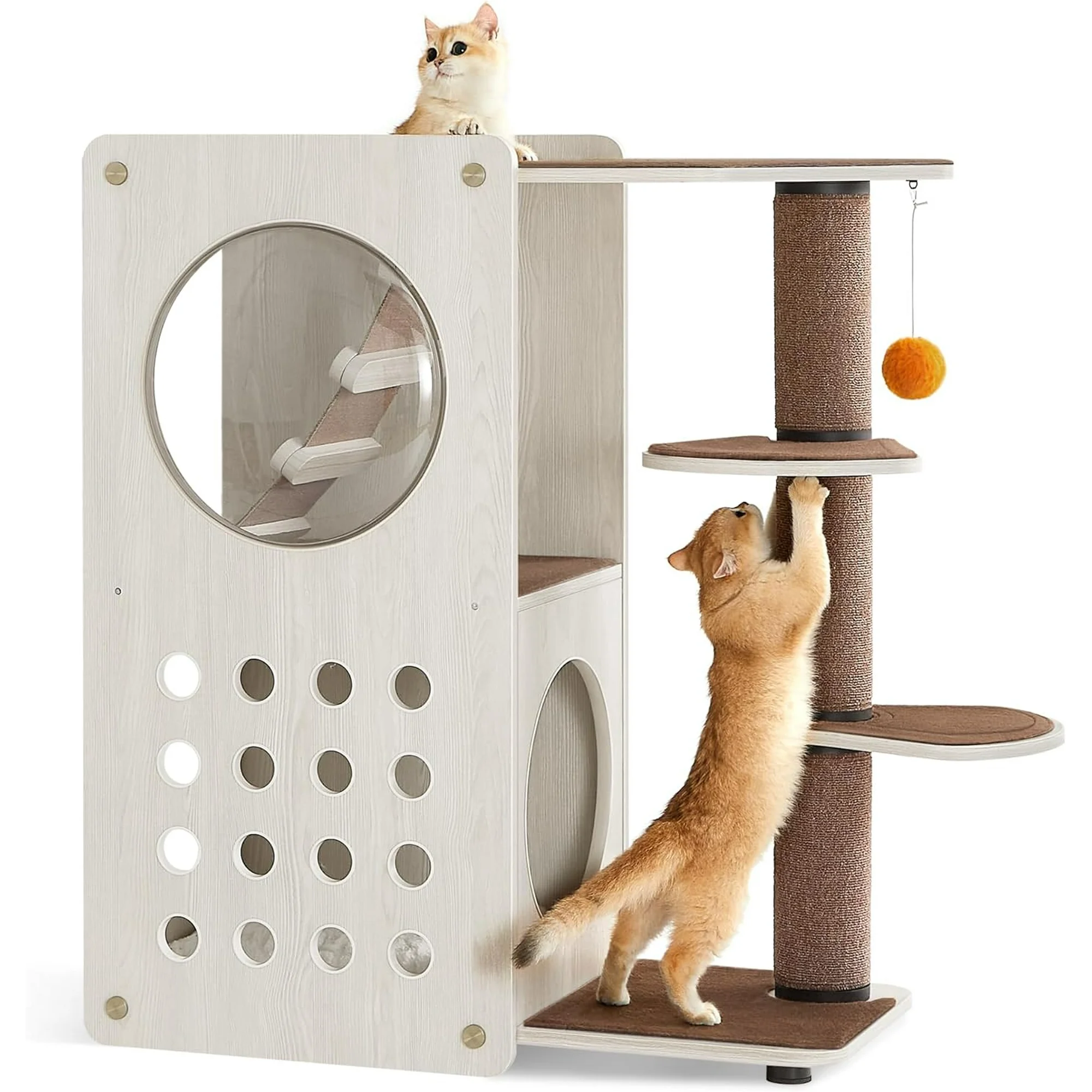 Modern Cat Tree: Quick Assembly, Replaceable Parts, Thick Scratching Post, Cat Cave, 3 Perches