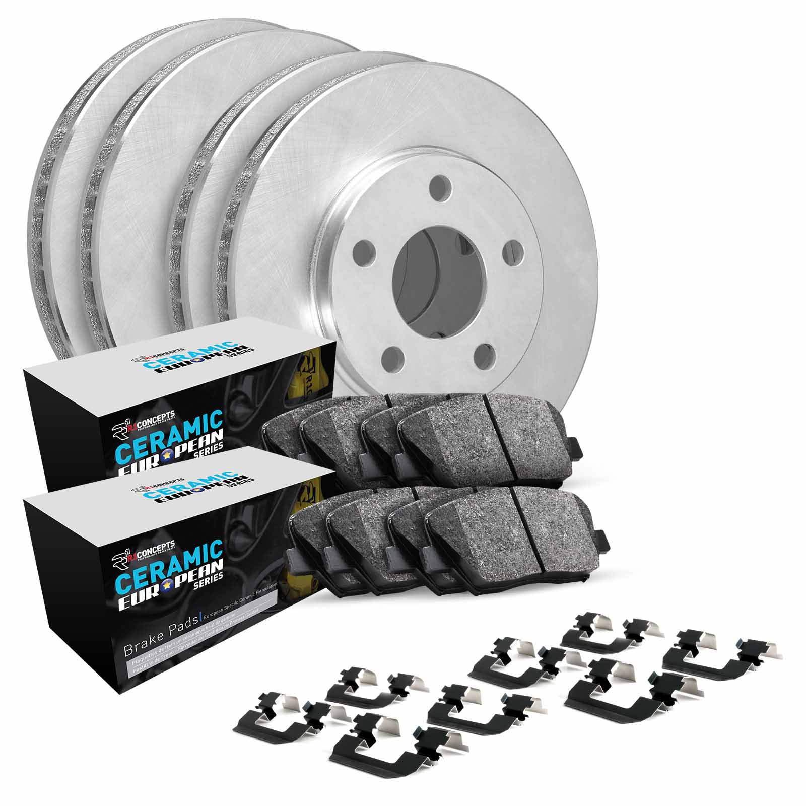 R1 Concepts Front Rear Brakes and Rotors Kit |Front Rear Brake pads| Brake Rotors and Pads| Euro Ceramic Brake Pads and Rotors| Hardware Kit WFTH2-73015