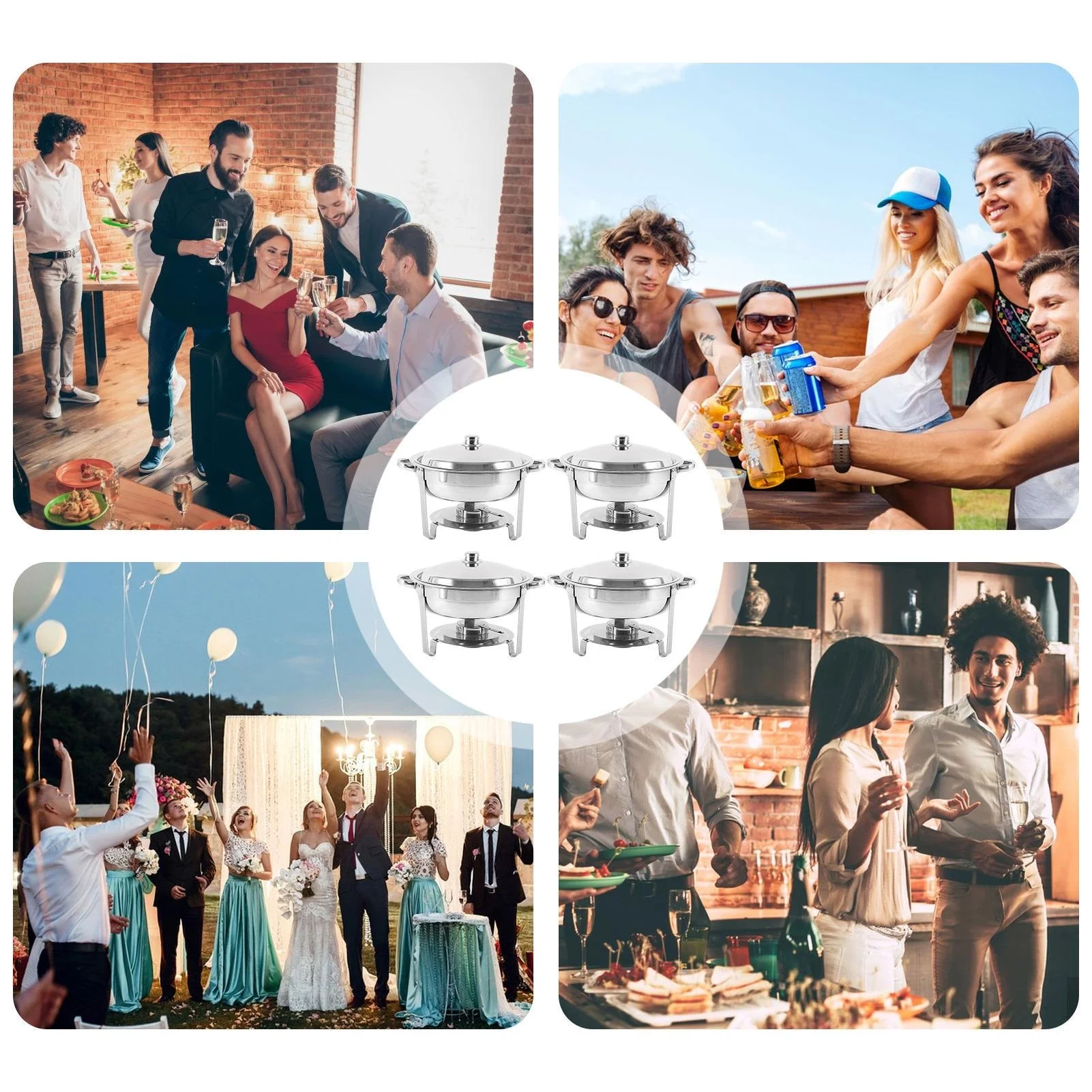 WAASOSCON Chafing Dish Buffet Set | Stainless Steel Buffet Chafer Buffet Servers With Lid & Holder | Set Of 4 Detachable Food Trays Buffet Warmer For Events, Banquets,