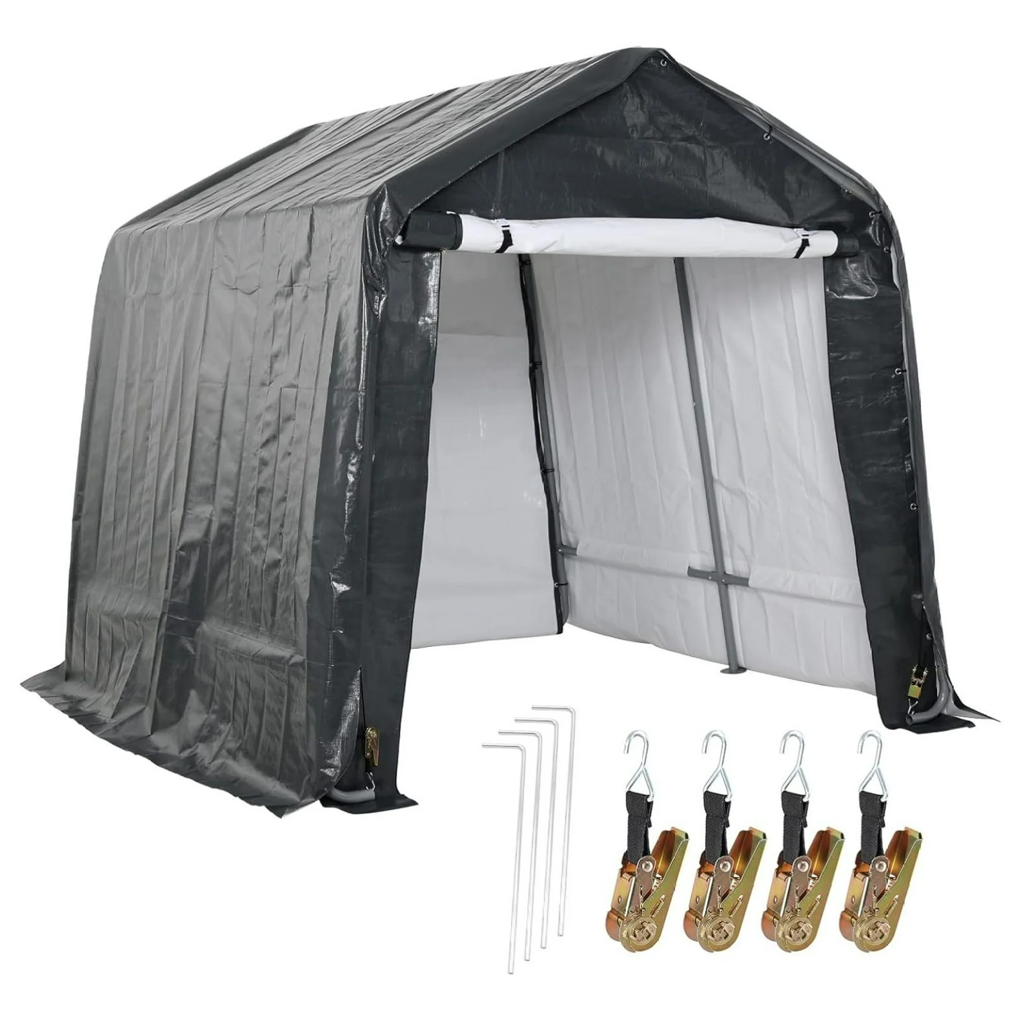 ZHANGHU 6 X 8 FT Heavy Duty Storage Shelter, Portable Shed Carport with Roll-up Zipper Door,Waterproof and UV Resistant for Motorcycle, Bike, or Garden Tools