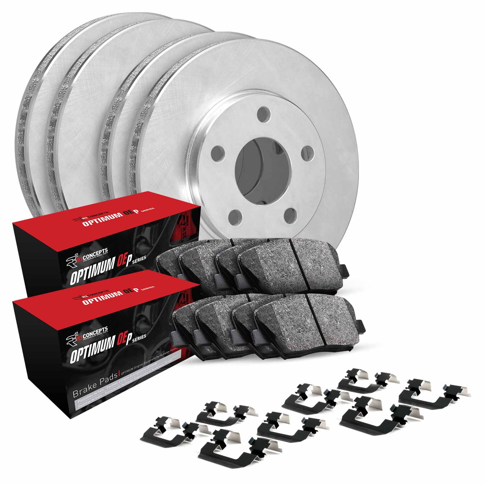 R1 Concepts Front Rear Brakes and Rotors Kit |Front Rear Brake Pads| Brake Rotors and Pads| Optimum OEp Brake Pads and Rotors |Hardware Kit WFUH2-68006