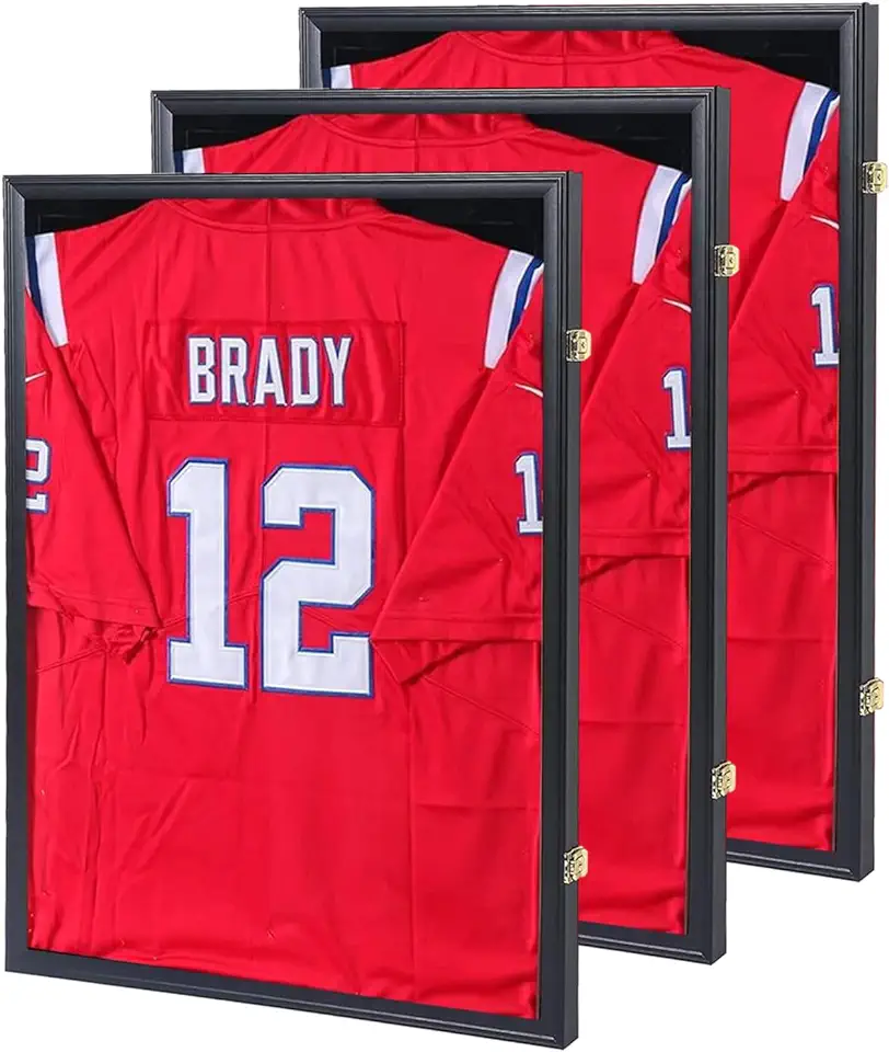 Jersey Frame Display Case 3 Pack - Jersey Display Case Jersey Shadow Box with 98% Uv Protection Acrylic and Hanger for Baseball Basketball Football Soccer Hockey Sport Shirt and Uniform,Black Finish