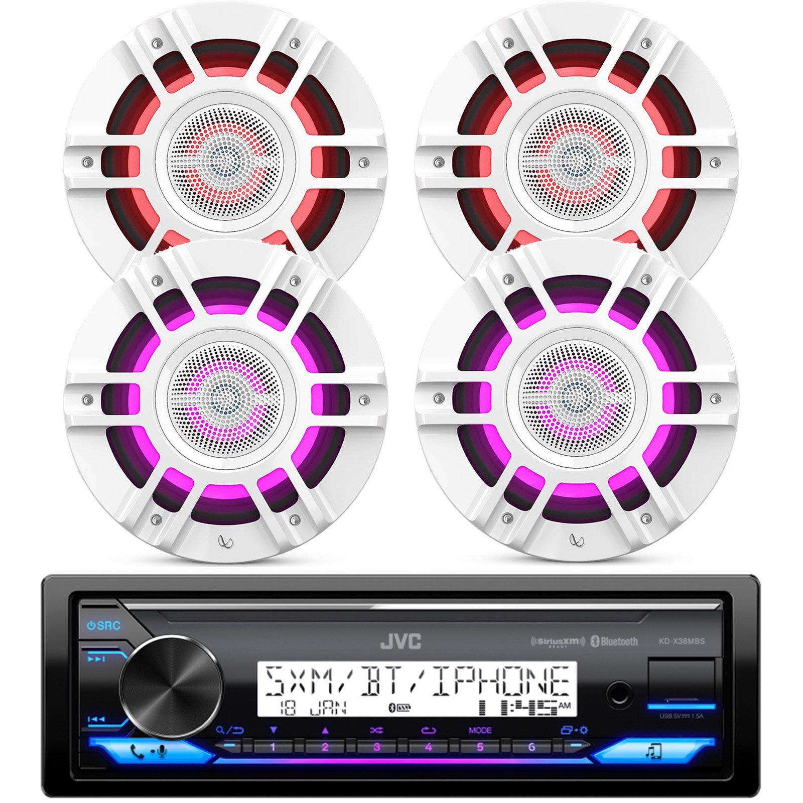 JVC Marine Powersports Single DIN W / Bluetooth Variable Color 4V CD Receiver