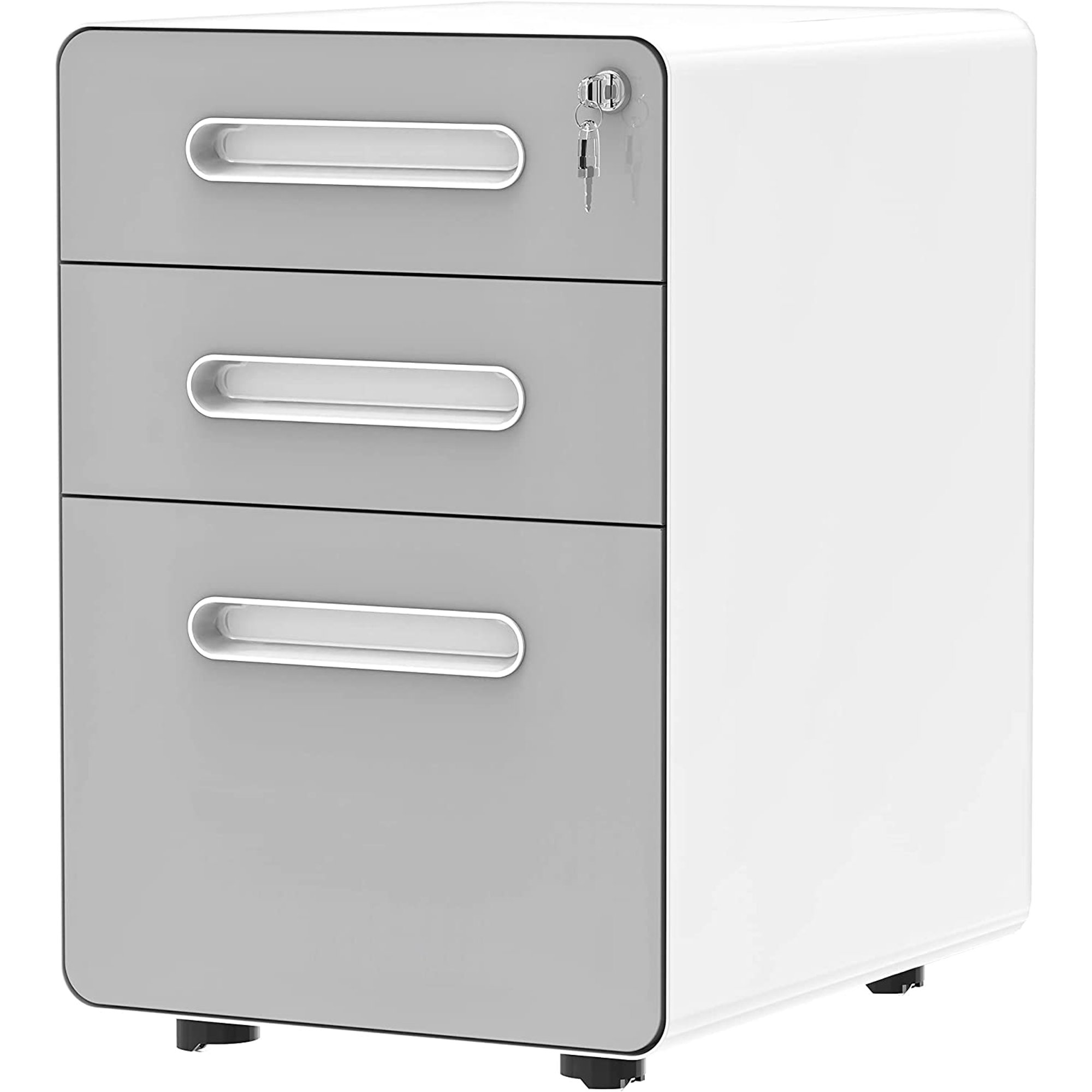 3 Drawer Metal Filing Cabinet With Lock And Wheels, Mobile Filing Cabinets For Home Office Rolling File Cabinet 2 Keys Legal Letter A4 Size Easy Assembled W