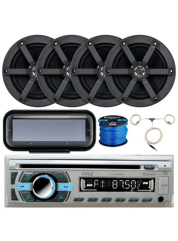 36' - 42' Boat Audio Bundle: Pyle Single DIN Bluetooth Marine Stereo Receiver Bundle Combo 8x 5 25 Black Marine Speakers 2x 4 Channel Amplifiers W Wiring 36' - 42' Boat Audio Bundle: Pyle Single DIN Bluetooth Marine Stereo Receiver Bundle Combo 8x 5 25 Black Marine Speakers 2x 4 Channel Amplifiers W Wiring