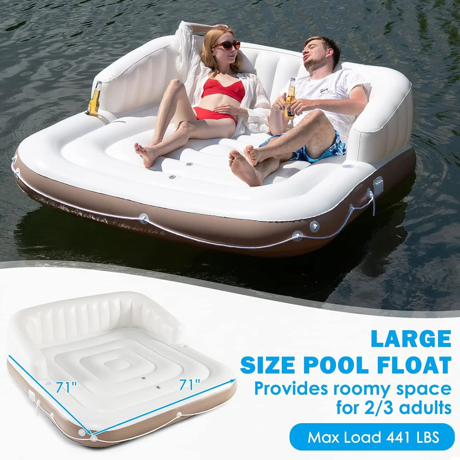 Inflatable Pool GYMAX Canopy Floating Island UPF50 Sunshade