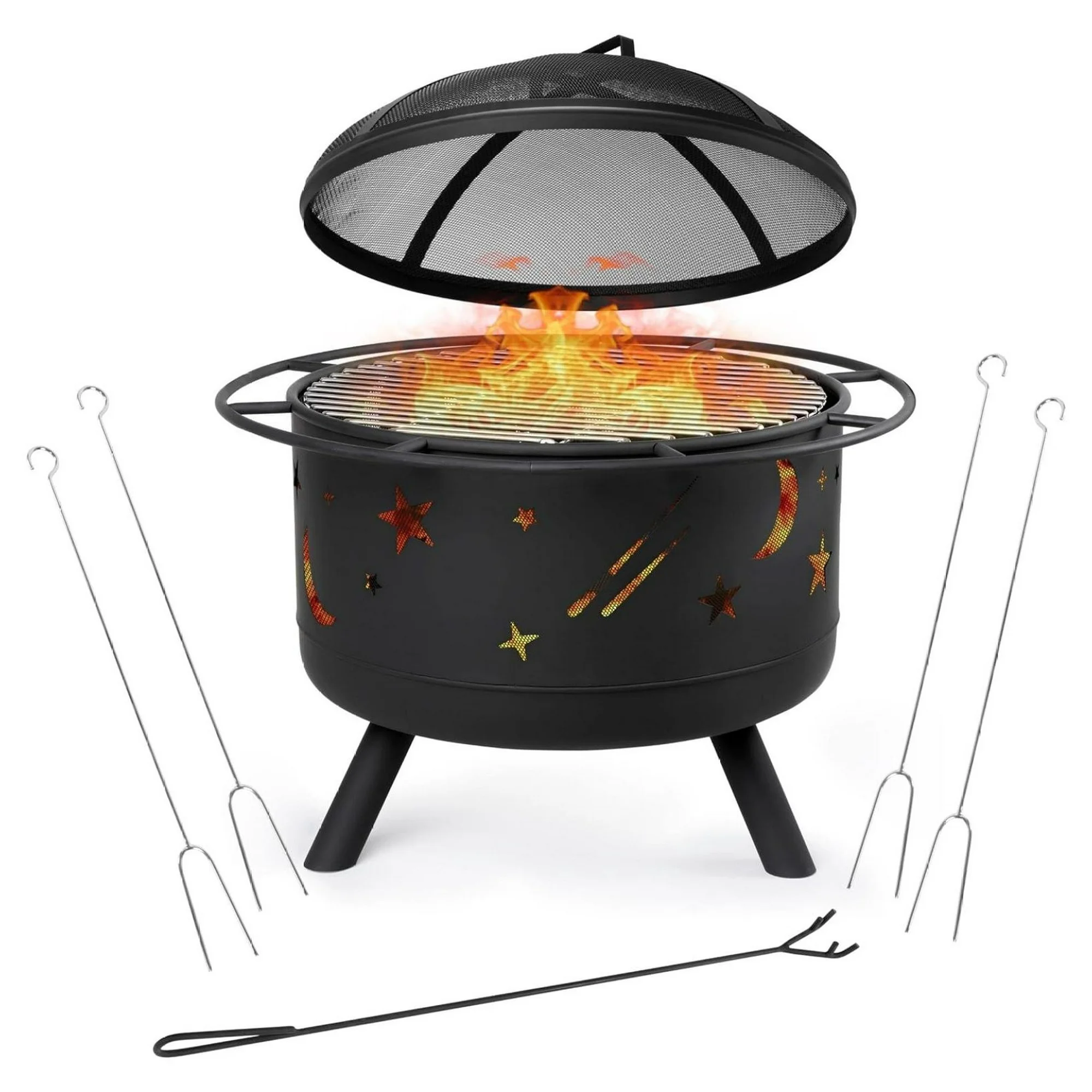ZHANGHU Charcoal Grill with Side Fire Box and Offset Smoker, BBQ Outdoor Picnic, Camping, Patio Backyard Cooking