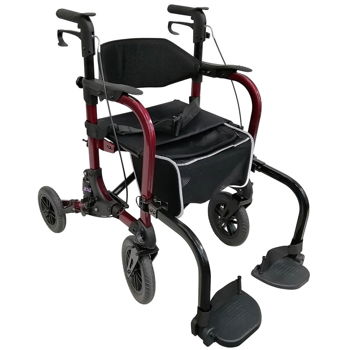 LivingSURETM Rollator Walker & Transport Wheelchair Combo XL, Burgundy ...