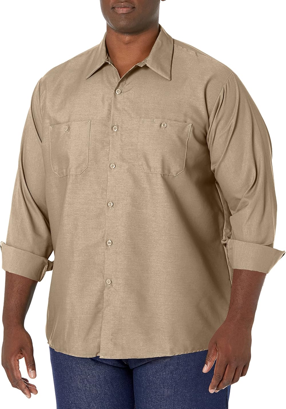 Red Kap Long Sleeve Industrial Solid Work Shirt Khaki Large - 5 Pack