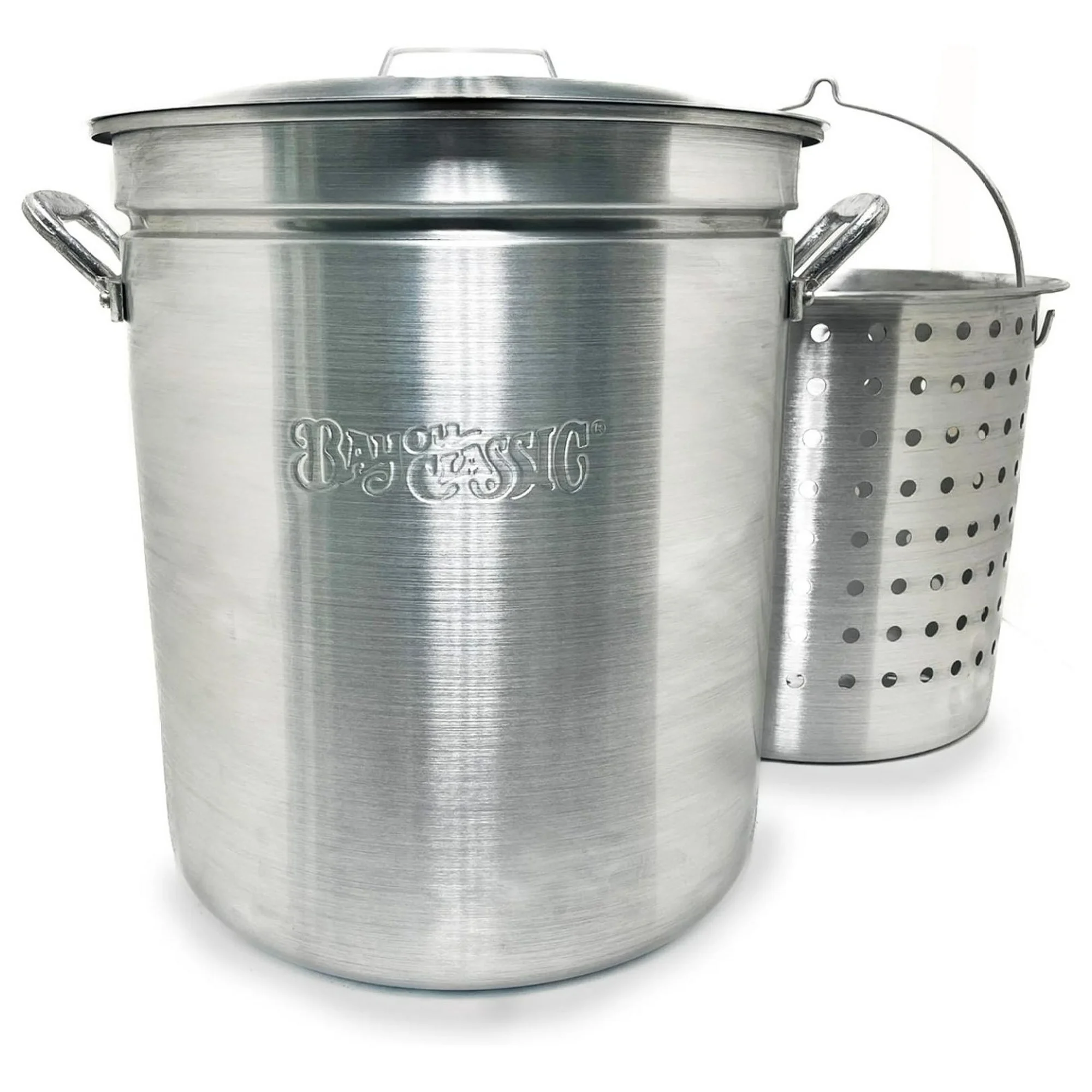 ZHANGHU 4060 60-qt Aluminum Stockpot w/Basket Features Domed Vented Lid Heavy Riveted Handles Perforated Aluminum Basket Perfect For Boiling Steaming and Canning
