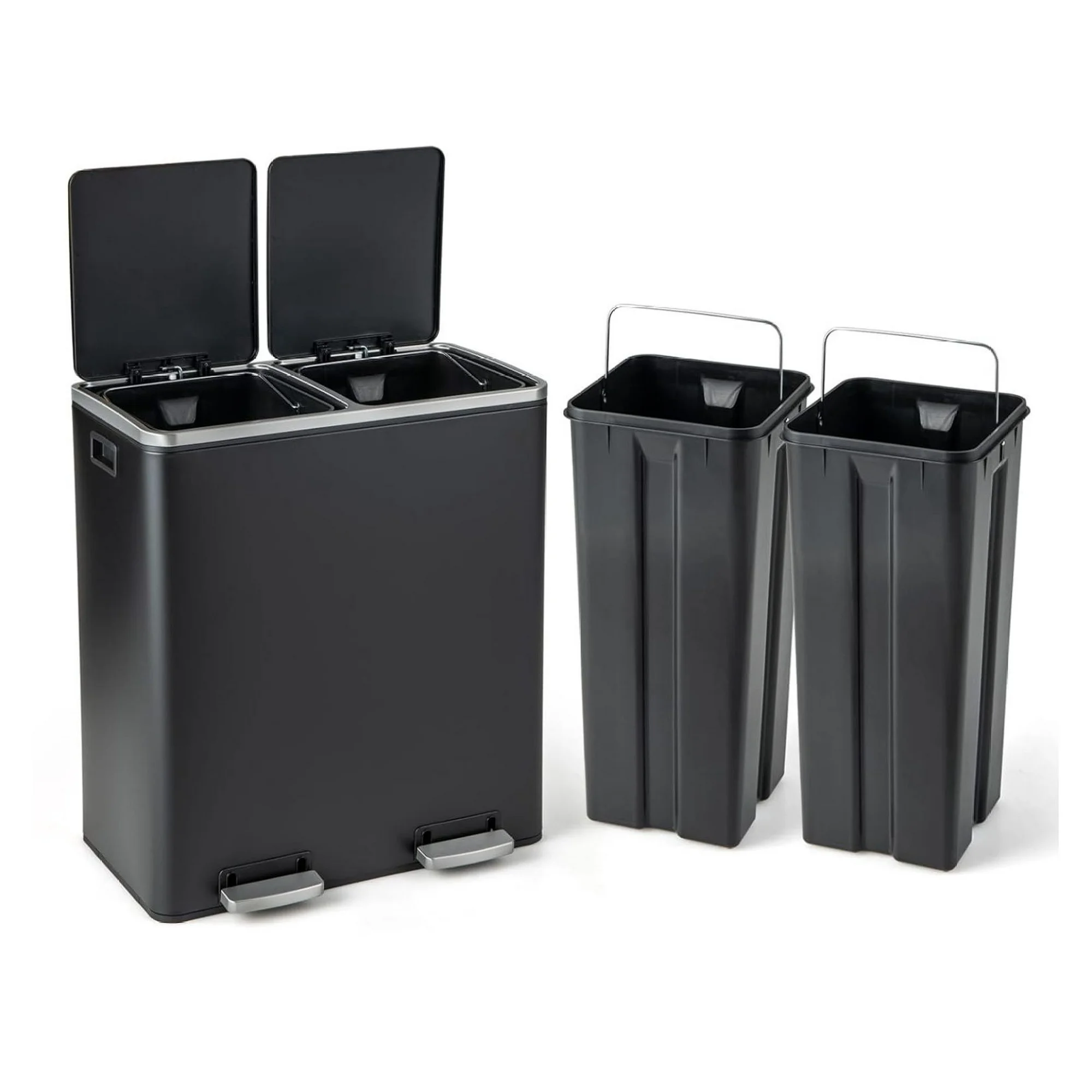 xu wei 16 Gallon Trash Can with Lid, 2 x 8 Gal Trash Bin W/Dual ...