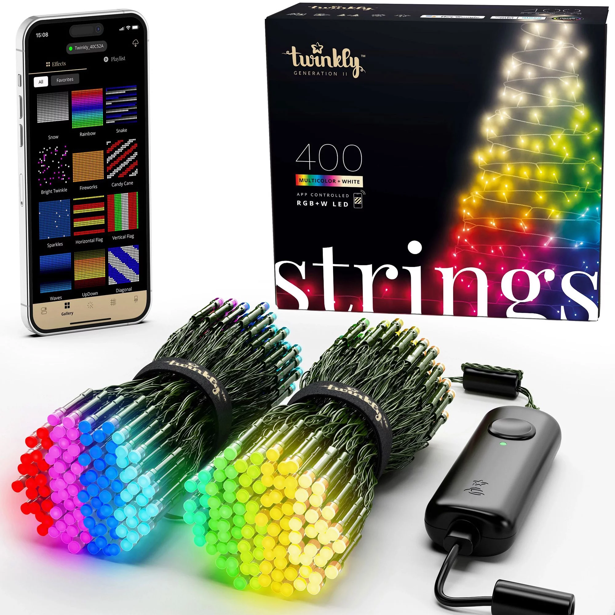 Twinkly Strings App-Controlled Smart 400 Multicolor RGB+W LED Christmas Lights