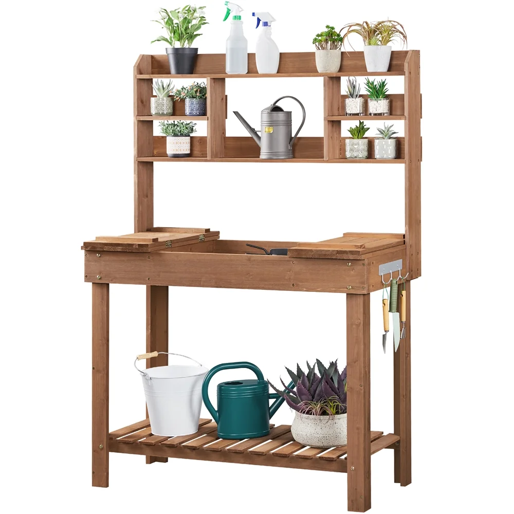 Yaheetech Potting Bench Table with Display Rack/ Storage Shelf/ Hanger ...