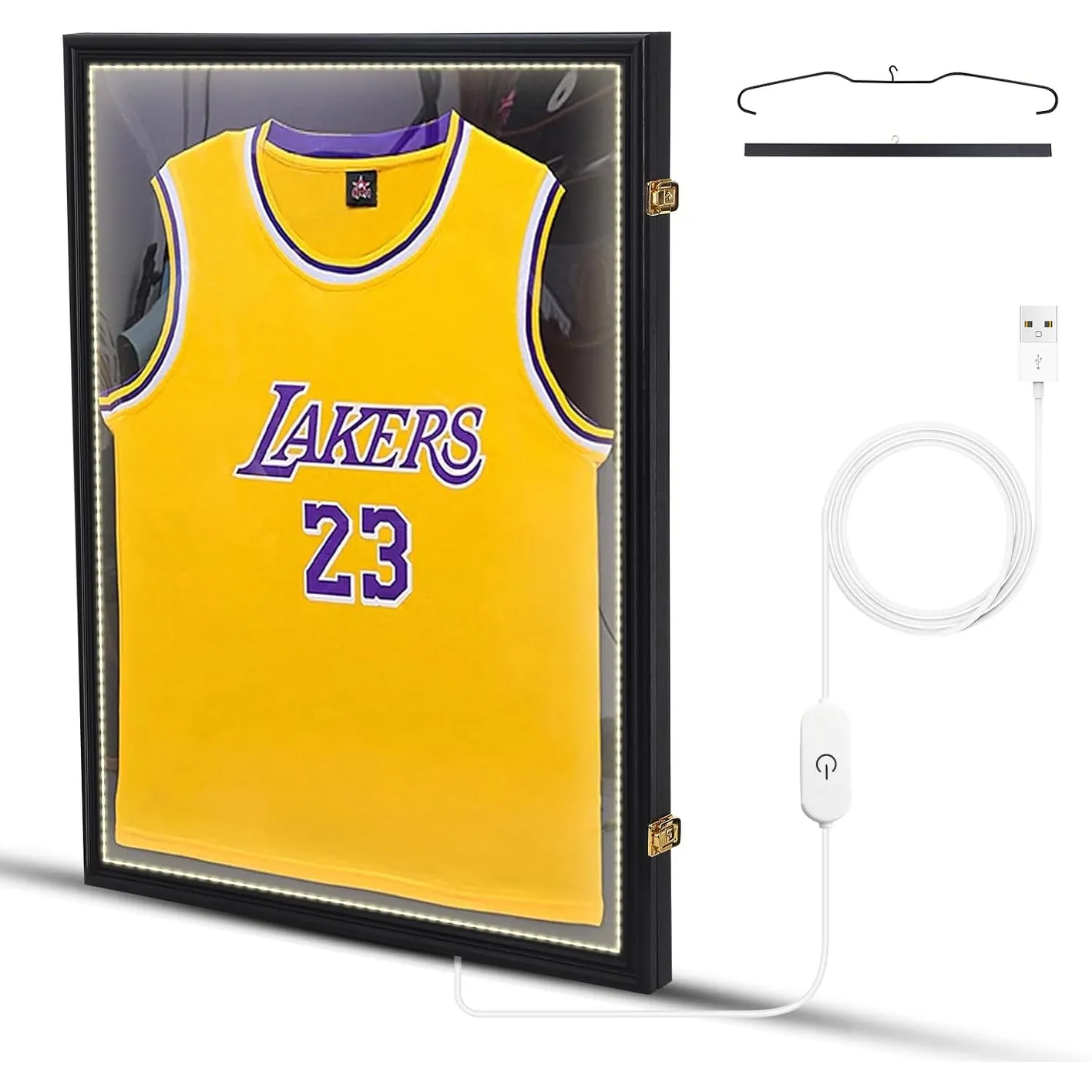 Jersey Frame Display Case with Lights, Jersey Shadow Box Display Case, 98% UV Protection, Valet Pinboard, Acrylic, Basketball