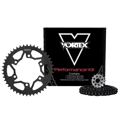 Vortex V3 WSS Warranty Chain and Sprocket Kit Black Anodized Chain For Honda
