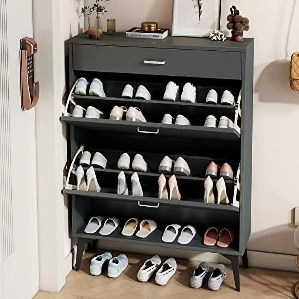 Shoe Rack Drawer Slides DIKTESSA Shoe Cabinet with 1 Slide Drawer & 2 Flip Drawers Freestanding ...