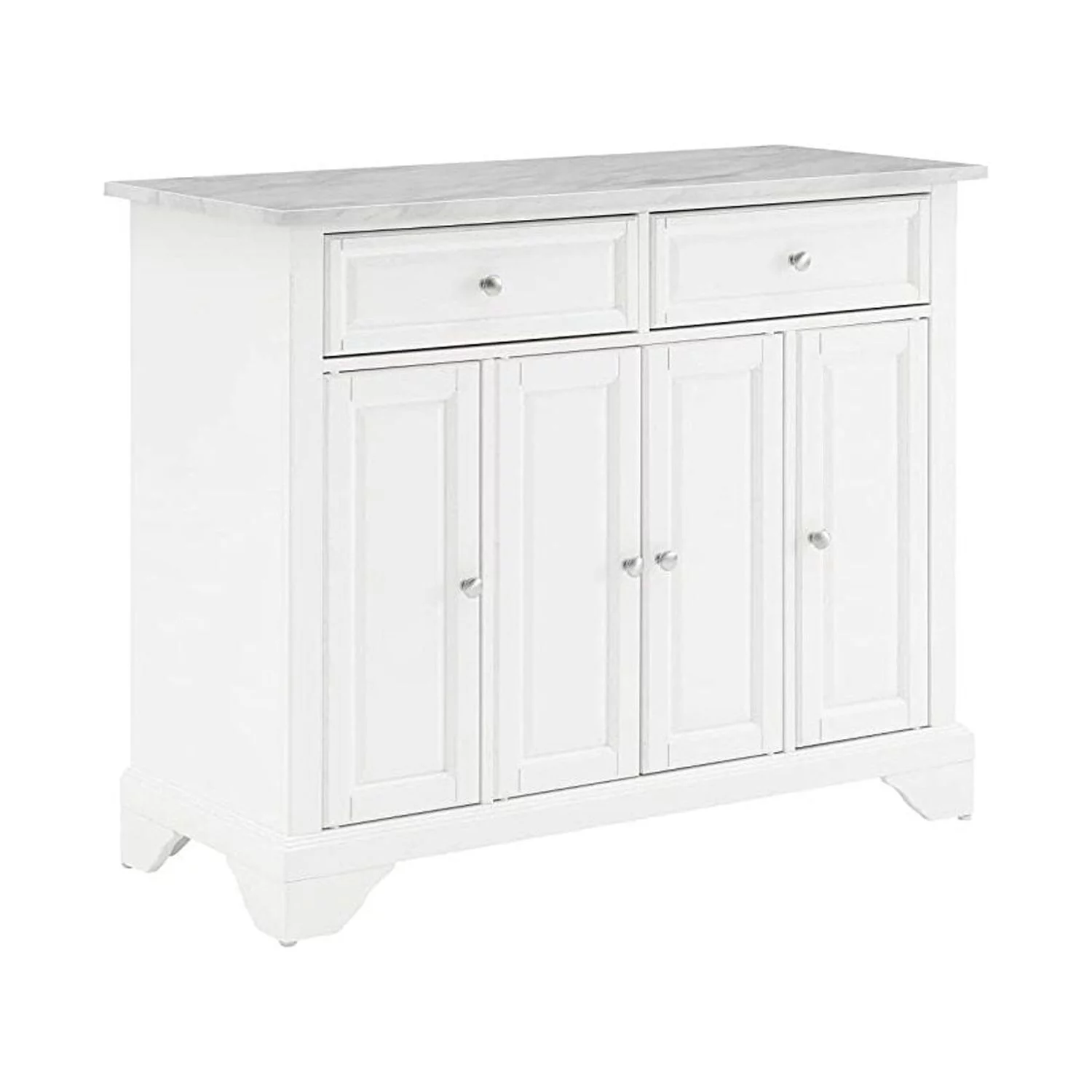 HomeStock Rustic Revival Kitchen Island/Cart Distressed White/ White Marble