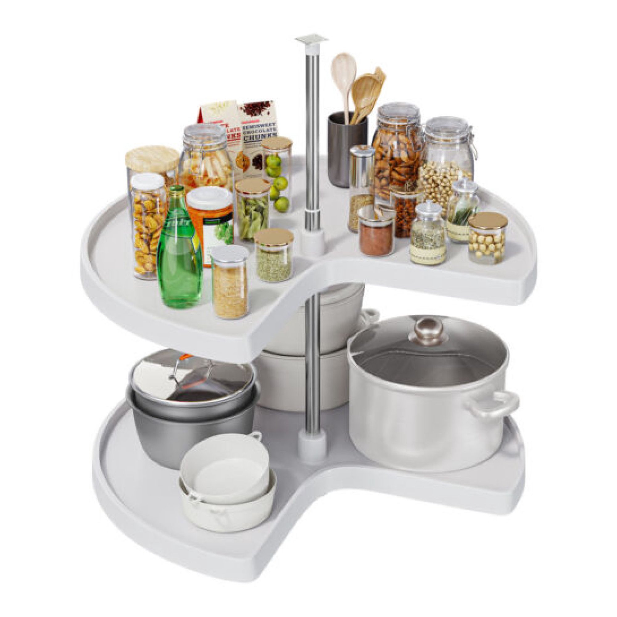 ZHANGHU 28-In Kidney Shaped Pie Cut 2-Shelf Lazy Susan Corner Kitchen Cabinet Organizer