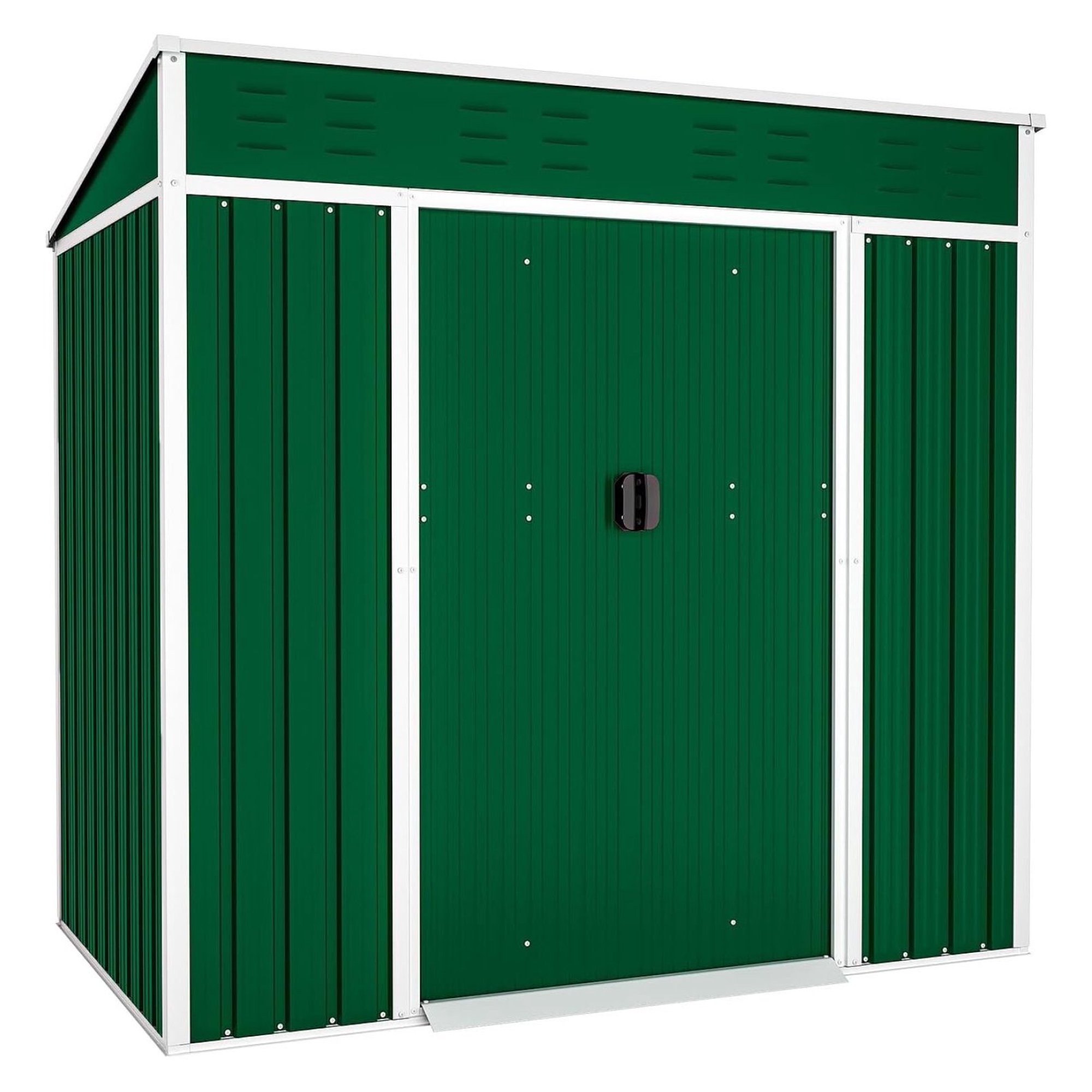 ZHANGHU 4x6 FT Outdoor Storage Shed Metal Garden Shed Tool House with Ventilation & Sliding Door for Garden, Courtyard, Lawn (Green)