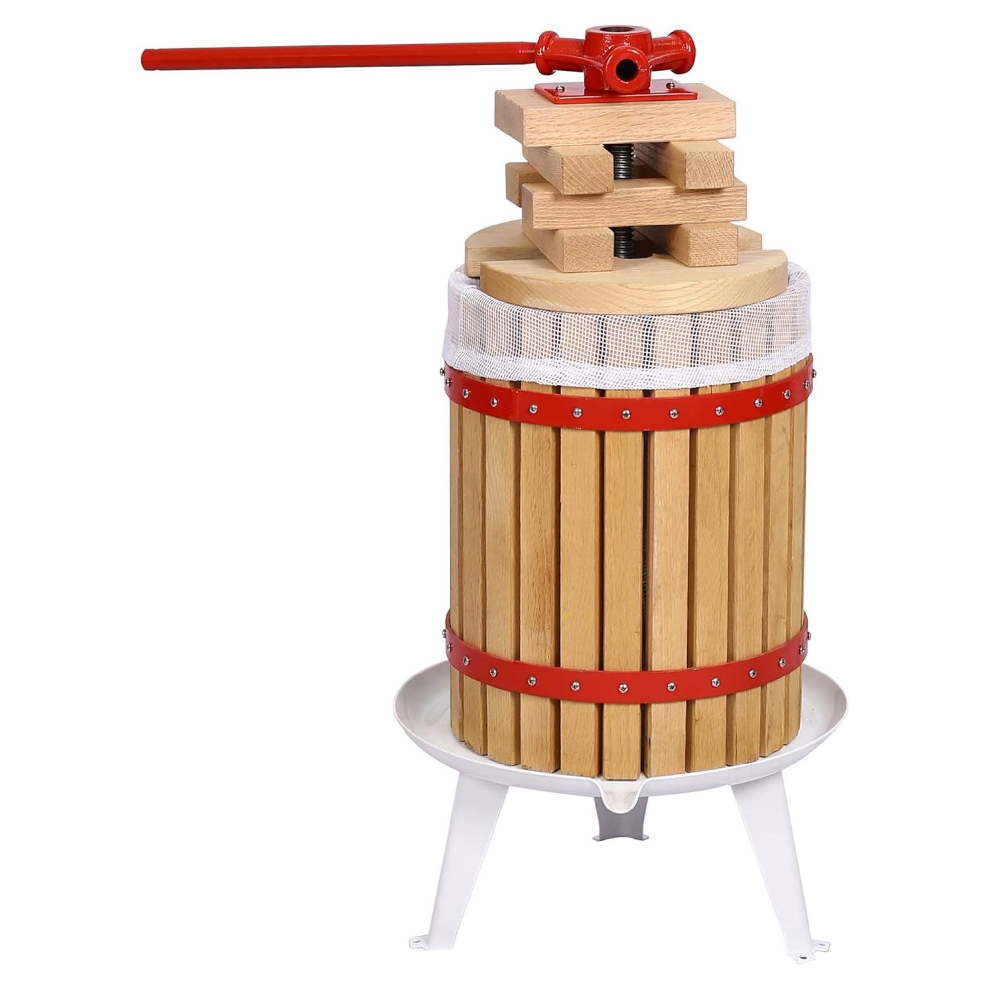 ZHANGHU 4.8 Gallon Fruit Wine Cider Press - Large Capacity Solid Wood Basket with Handle Bar Fruit Wine Cider Press - Thick Wooden Plate Vintage Traditional Juicer, Grape Fruit Press for Juice Maker