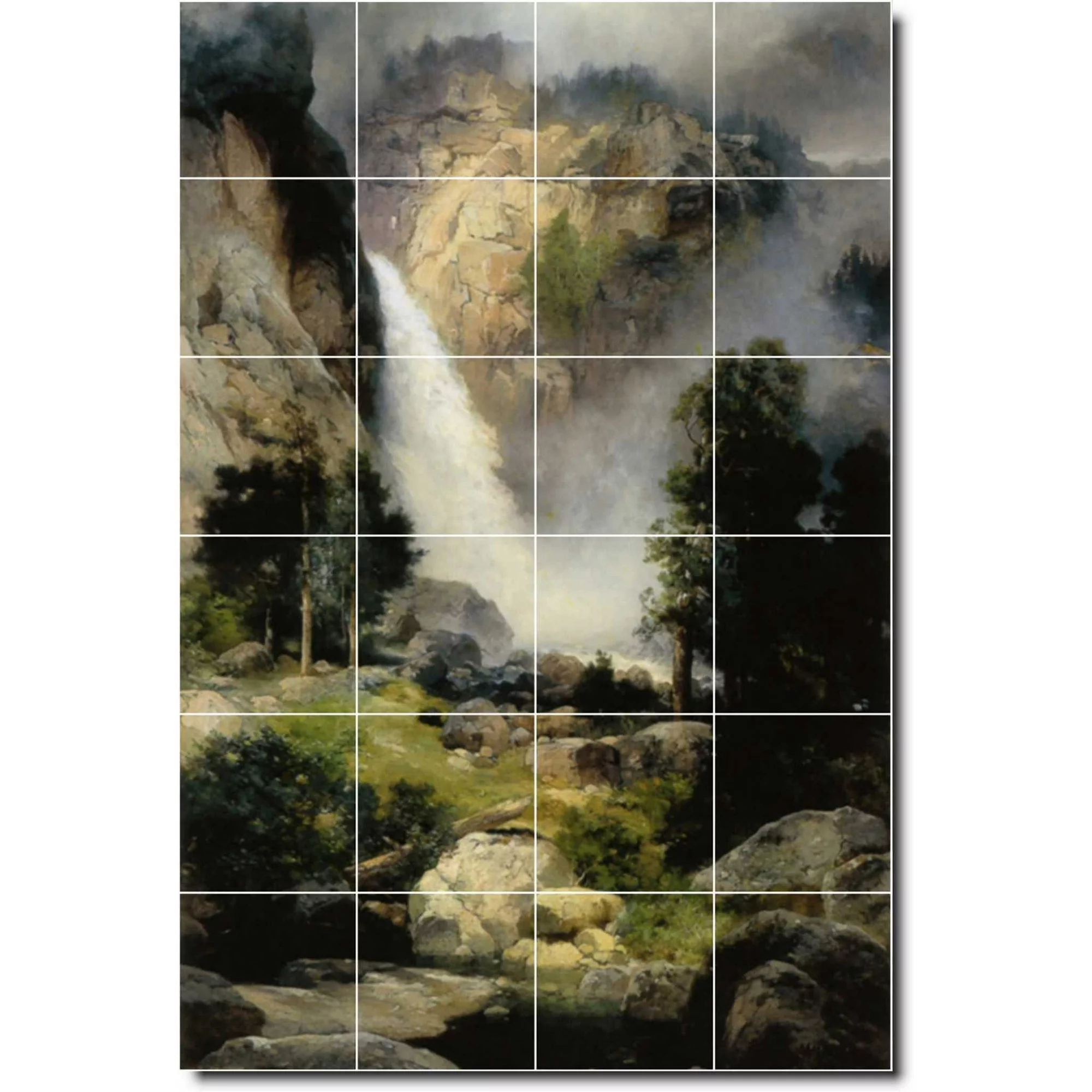 Ceramic Tile Mural-Thomas Moran Waterfalls Kitchen Tile Mural 22. 48