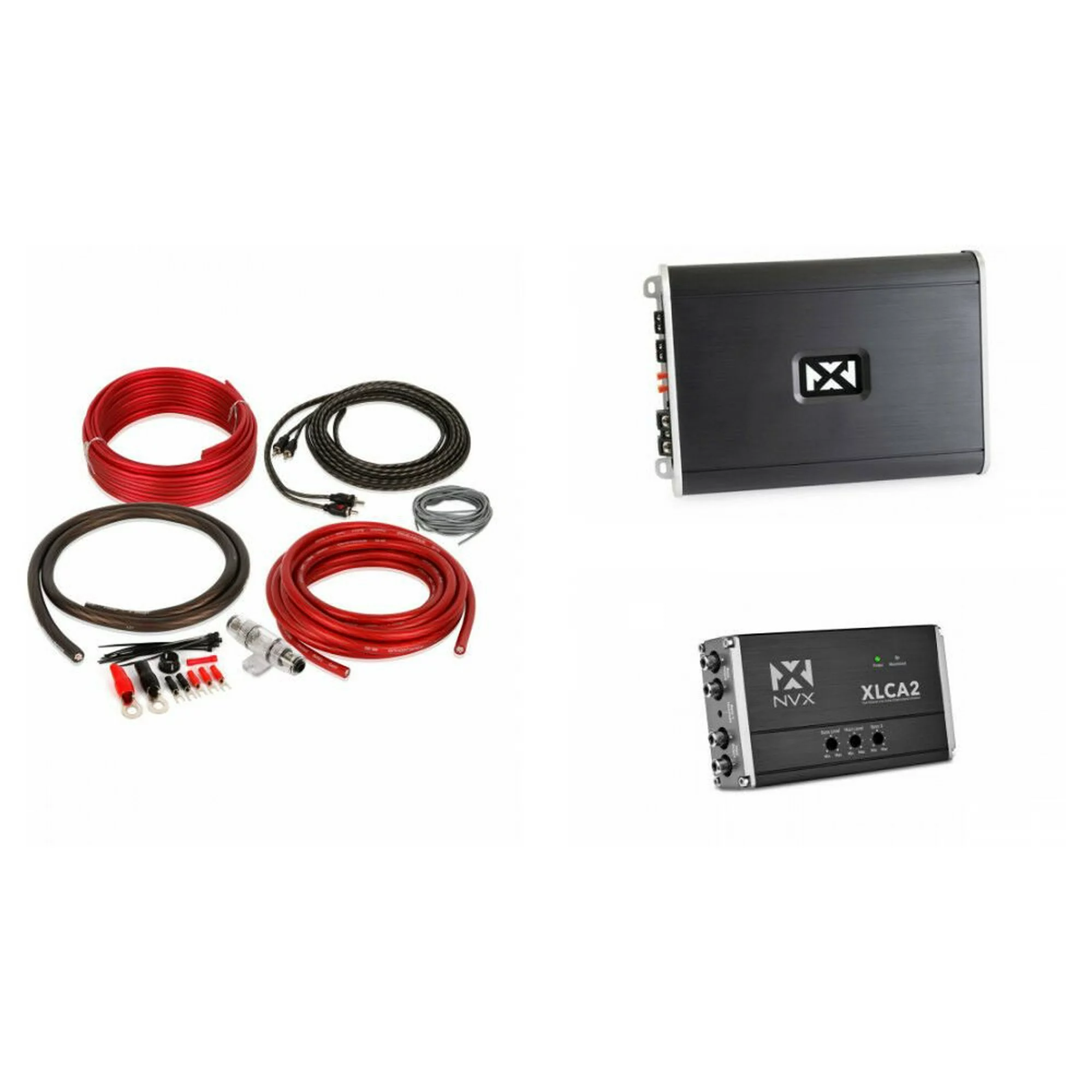 NVX VAD8402 Full Range Class D 2-Channel Amplifier + NVX Line-Output-Converter + 4 Gauge Amp kit