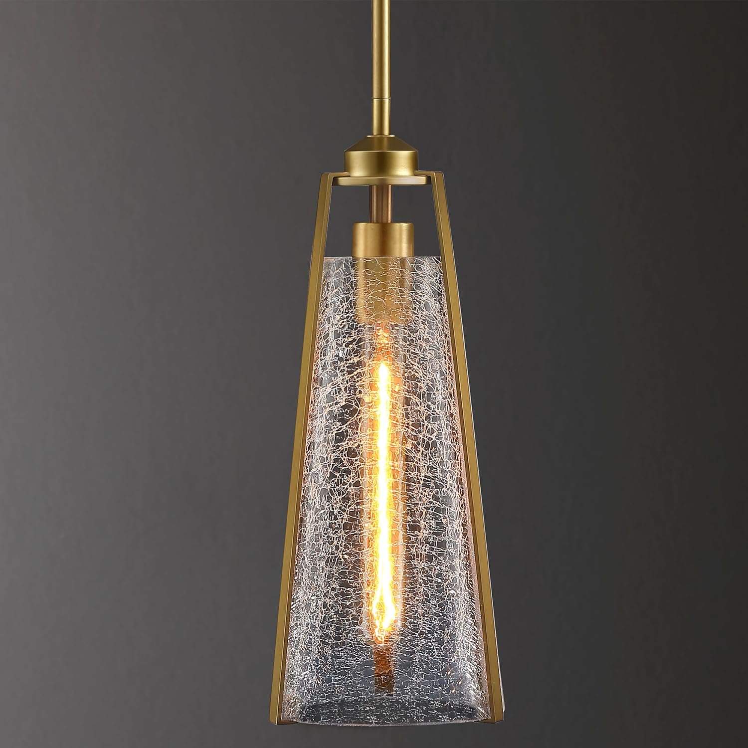 WEIKE 1-Light Gold Pendant Light, Modern Crackle Glass Shade Pendant Light Fixtures, Adjustable Hanging Pendant Lights Kitchen Island, Bedroom, Bathroom, T10 LED Bulb Included