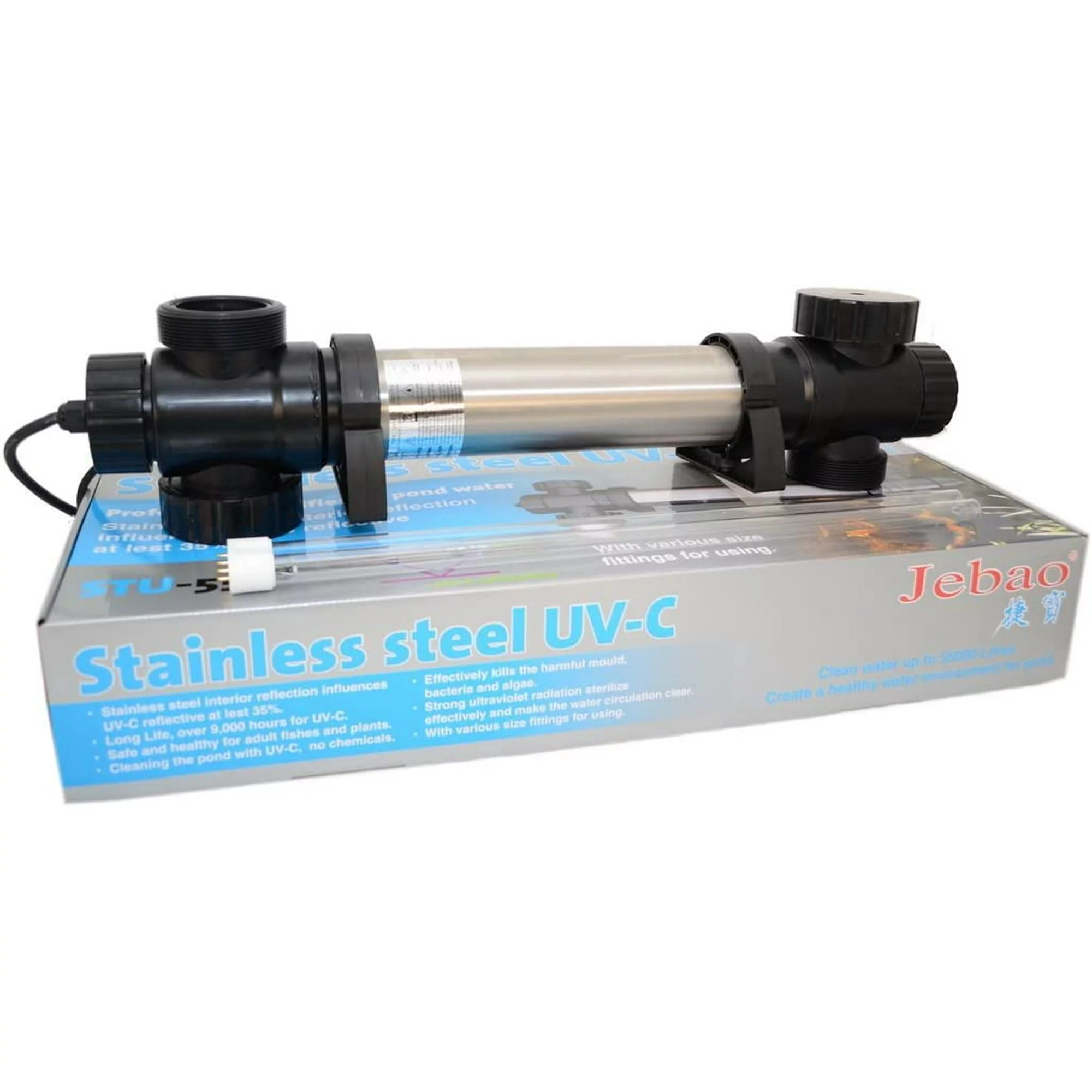 Jebao STU-55 Stainless Steel Pond and Aquarium UV Clarifier, 55-Watt, Any Water Type