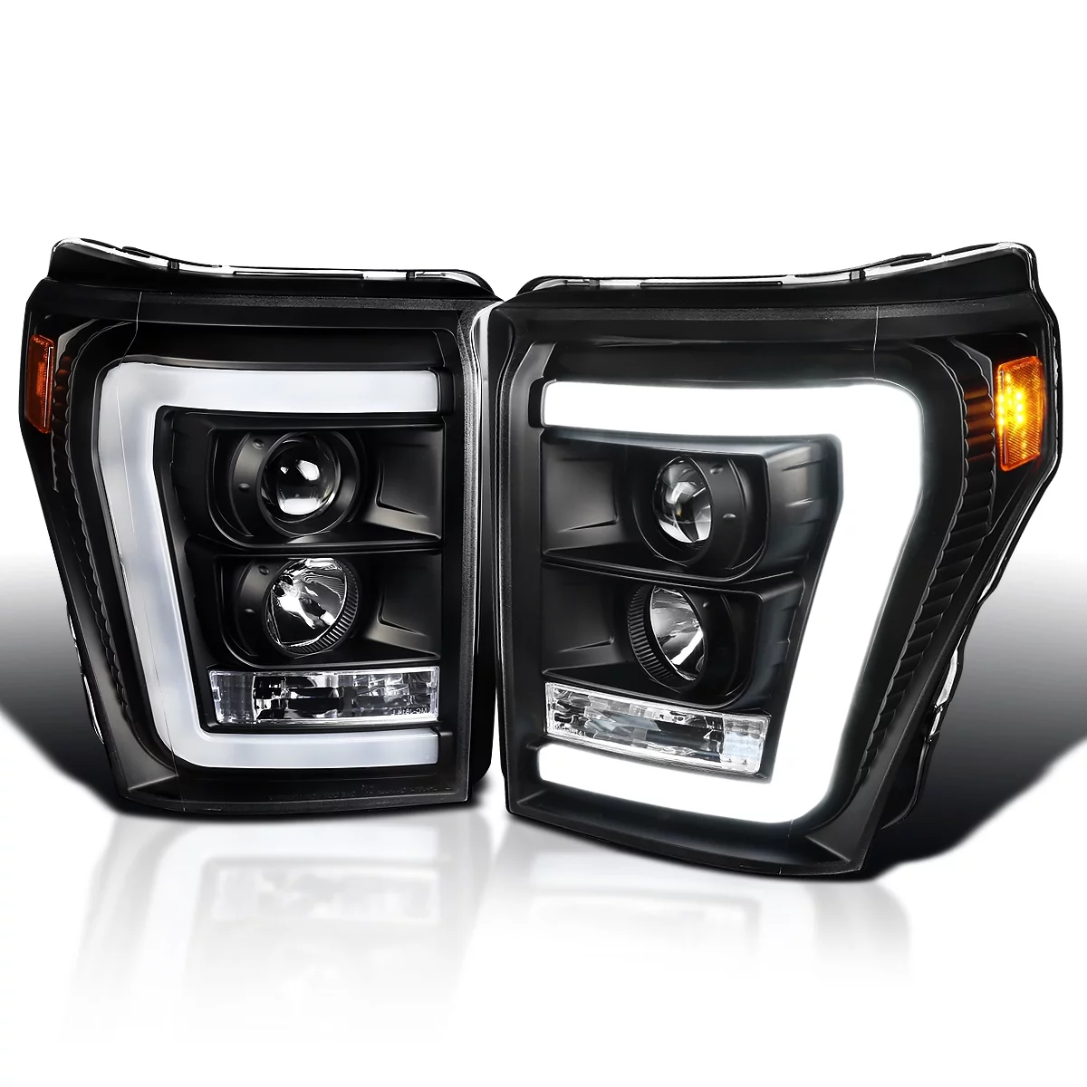 Spec-D Tuning LED Black Projector Headlights Compatible with 2011-2016 Ford F250 F350 F450 F550 Super Duty Left + Right Pair Headlamps Assembly