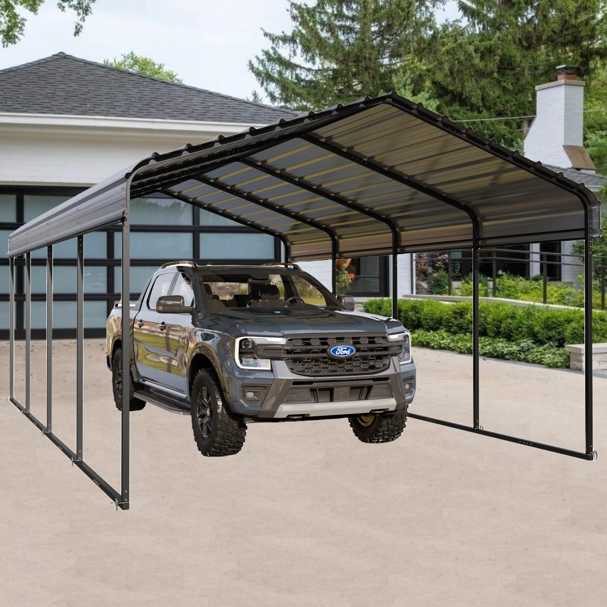 Summit Living 12 x 20 ft Metal Carport with Galvanized Steel Roof, Heavy-Duty Garage Car Storage Shelter, Gray