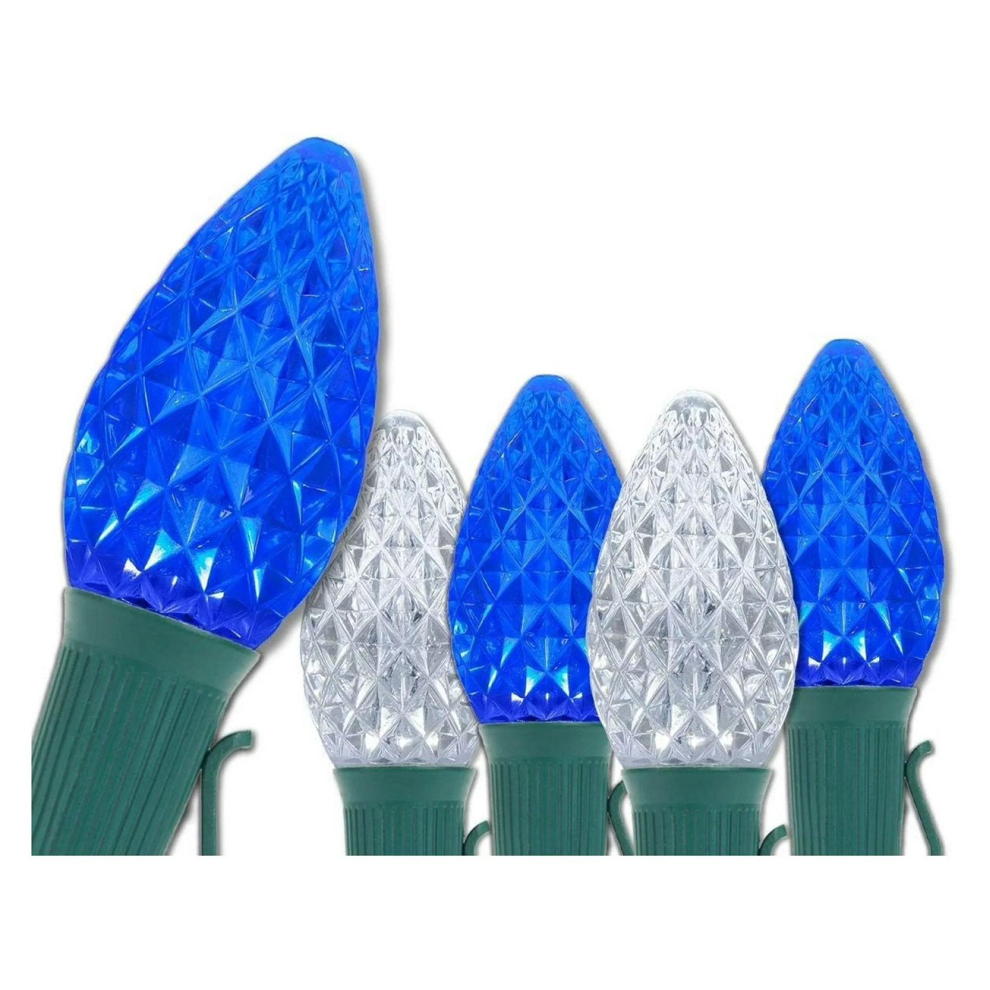 ZHANGHU C7 OptiCore Blue Cool White Outdoor Christmas Lights - Grade String Lights, Outside Christmas Lights LED; Green Wire (100 Lights, 100 ft)