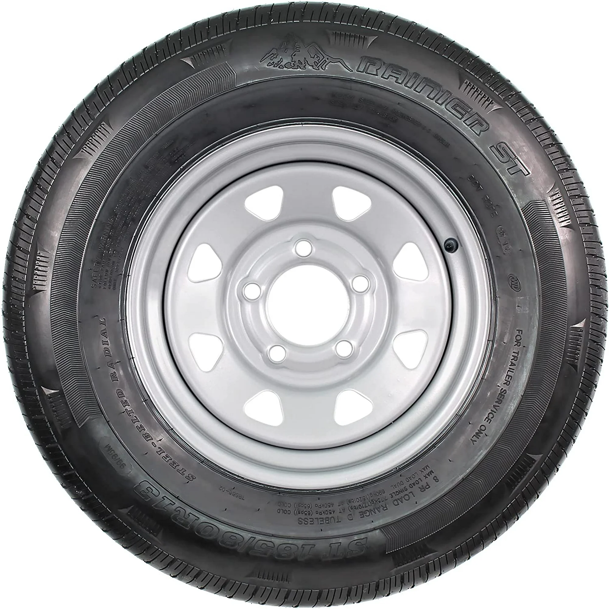 Trailer Tire and Rim ST185/80R13 LRC 1480 Lb. 13X4.5 5-4.5 Silver Spoke Wheel - 6 Year Warranty w/Free Roadside