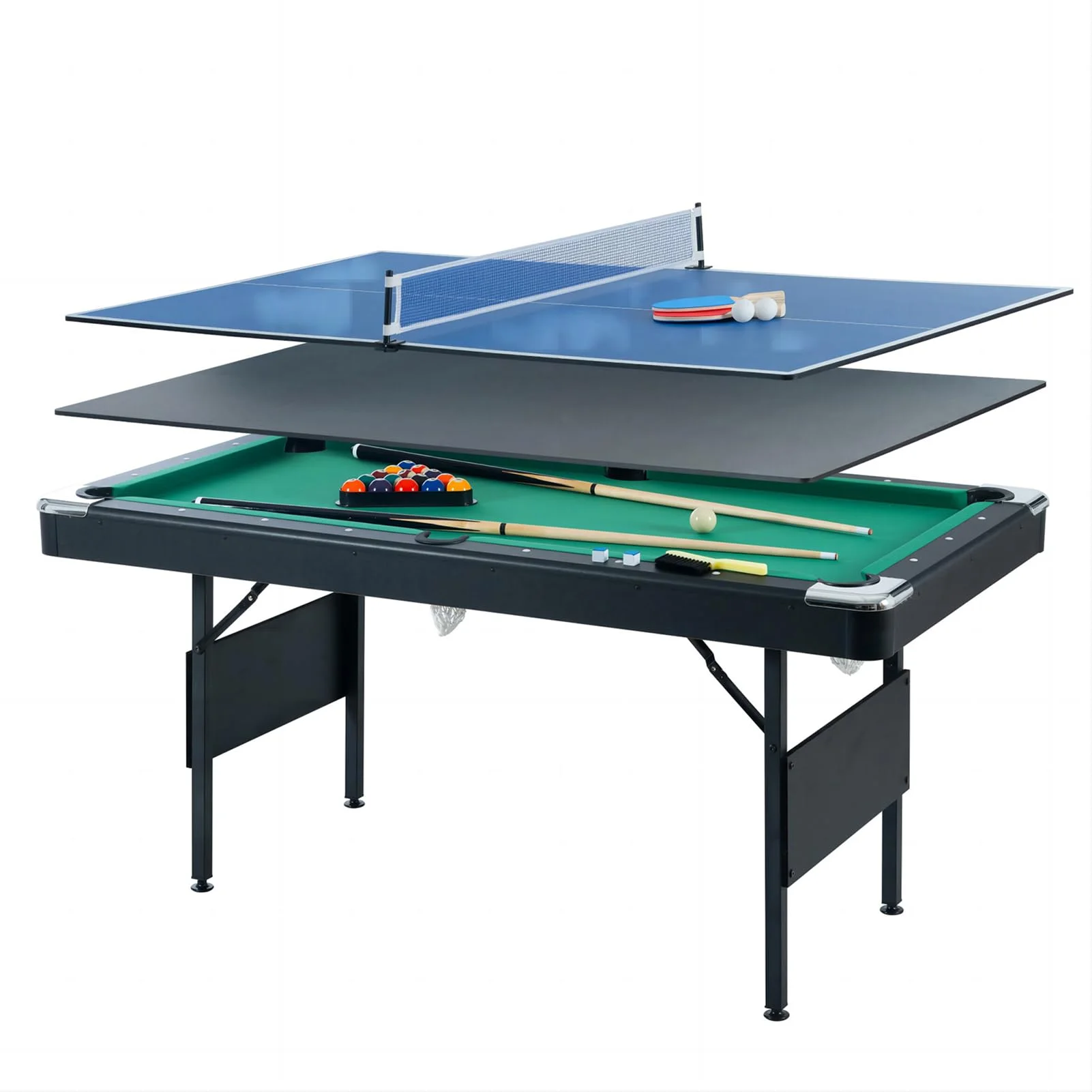 5.5Ft Folding Billiard Table,  3 in 1 Billiard Table,Table Tennis,Dining Table ,with Safety Anti Collapse Locks Legs,Stable Structure,Indoor Game Talbe,Table Games,Family Movemen