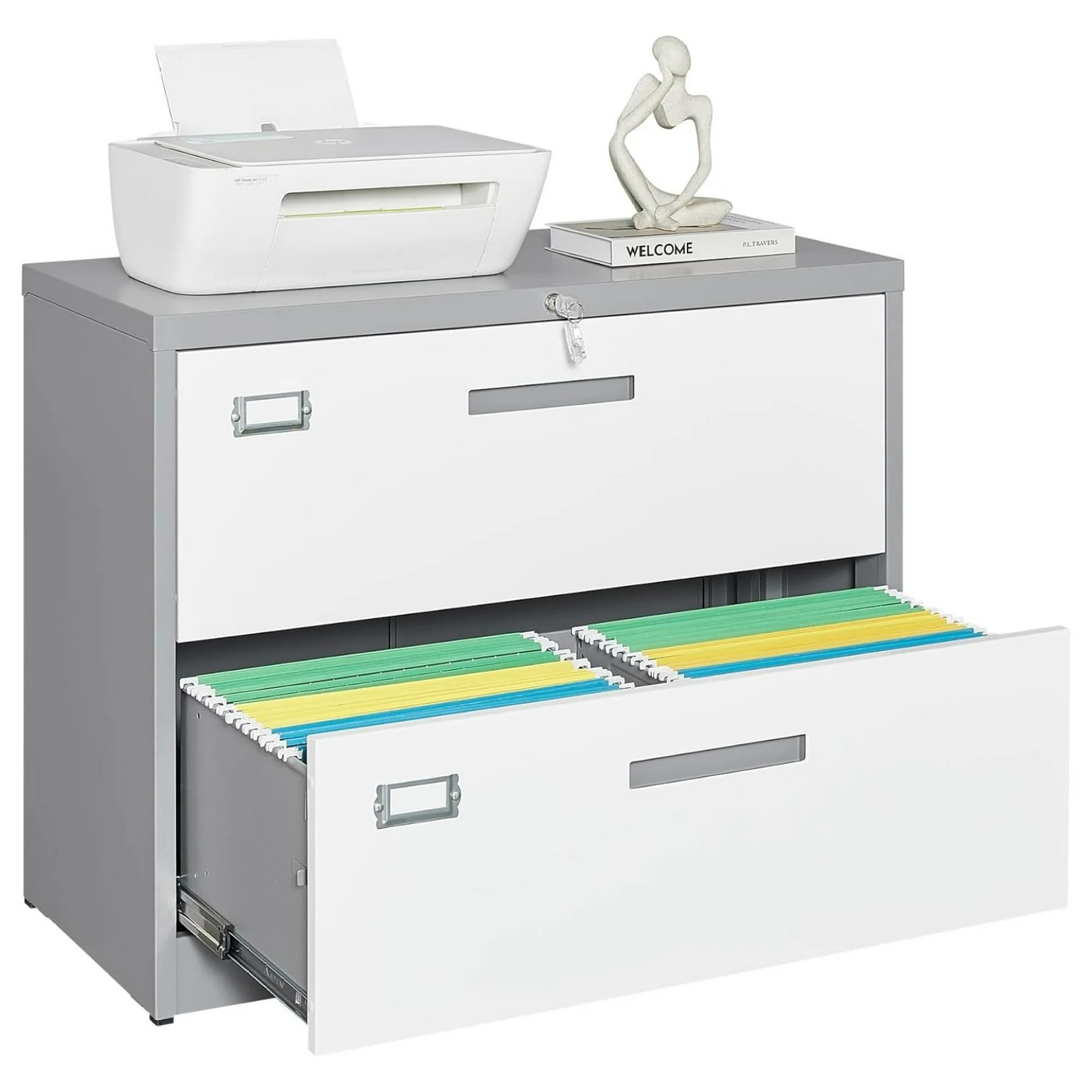 ZHANGHU ateral File Cabinet with Lock, 2 Drawer Metal Filing Cabinet, Lateral Filing Cabinet with Lock for Home Office, Locking Metal Steel Wide File Cabinet for Legal/Letter A4 Size