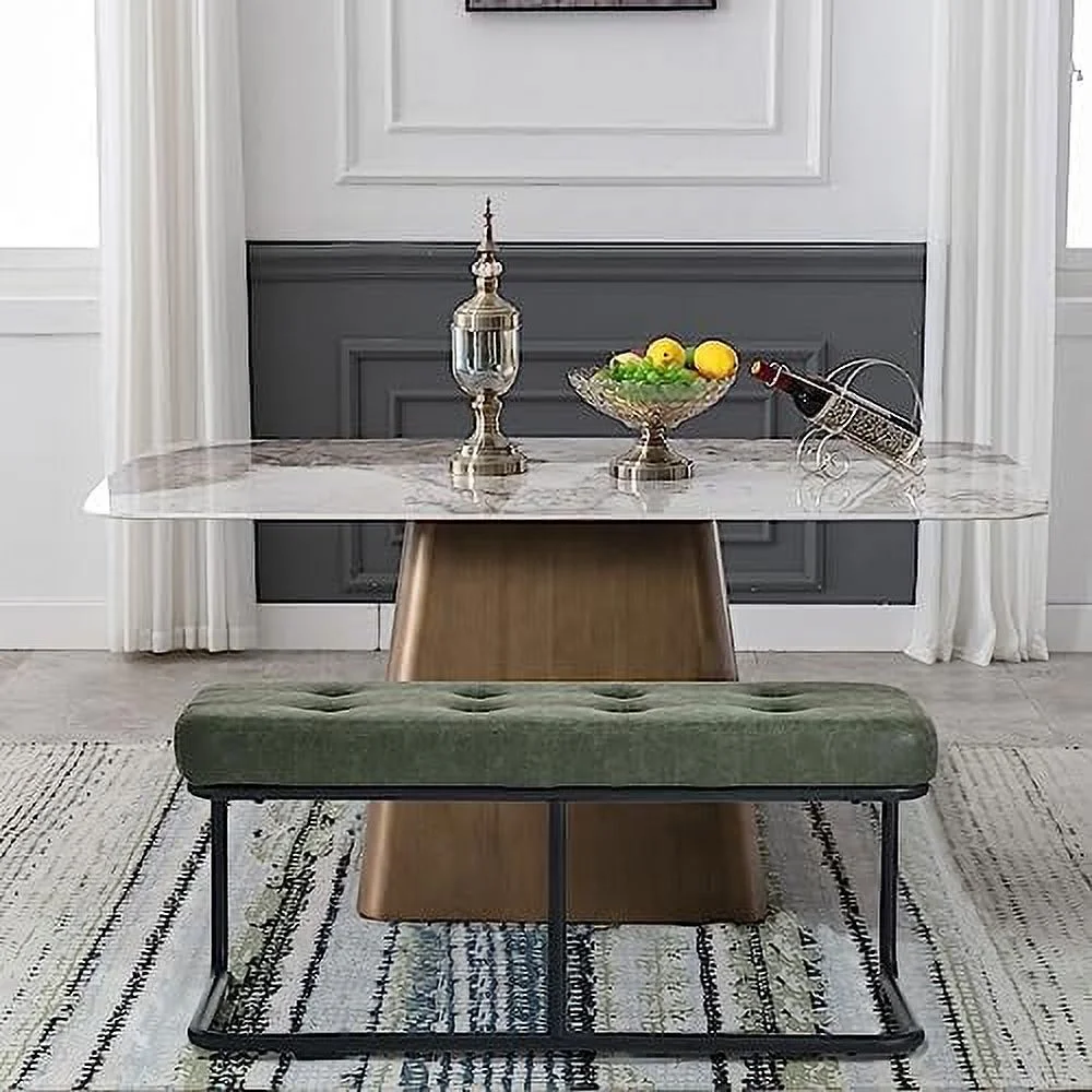 TJUNBOLIFE 39 Inch Modern Dining Bench Indoor  Upholstered Leather Entryway Bench with Metal Legs  Button Tufted Ottoman Bench with Shoe   Small Bench for Kitchen & Living Room Furnit