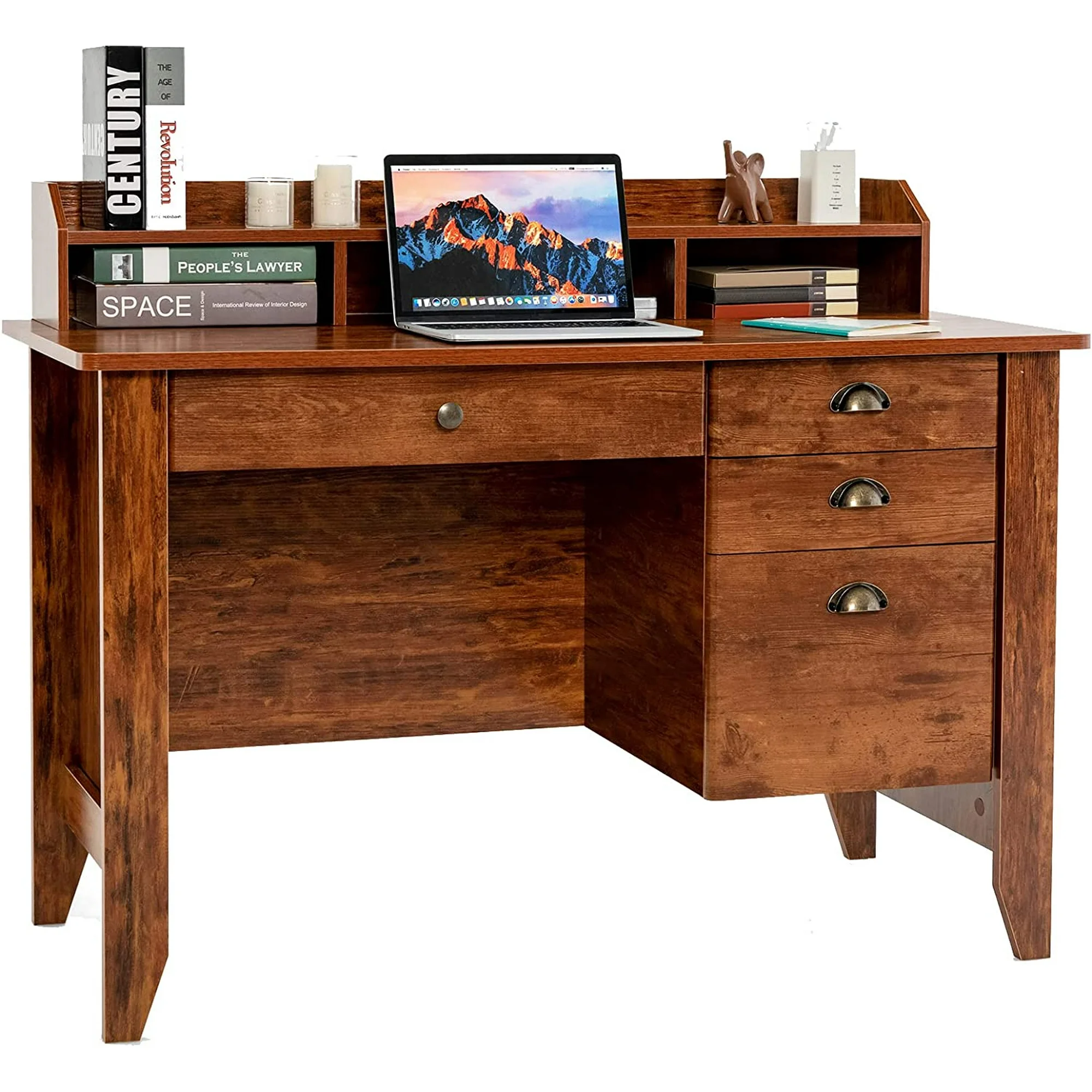HOMEZY Computer Desk with 4 Storage Drawers & Hutch, 48