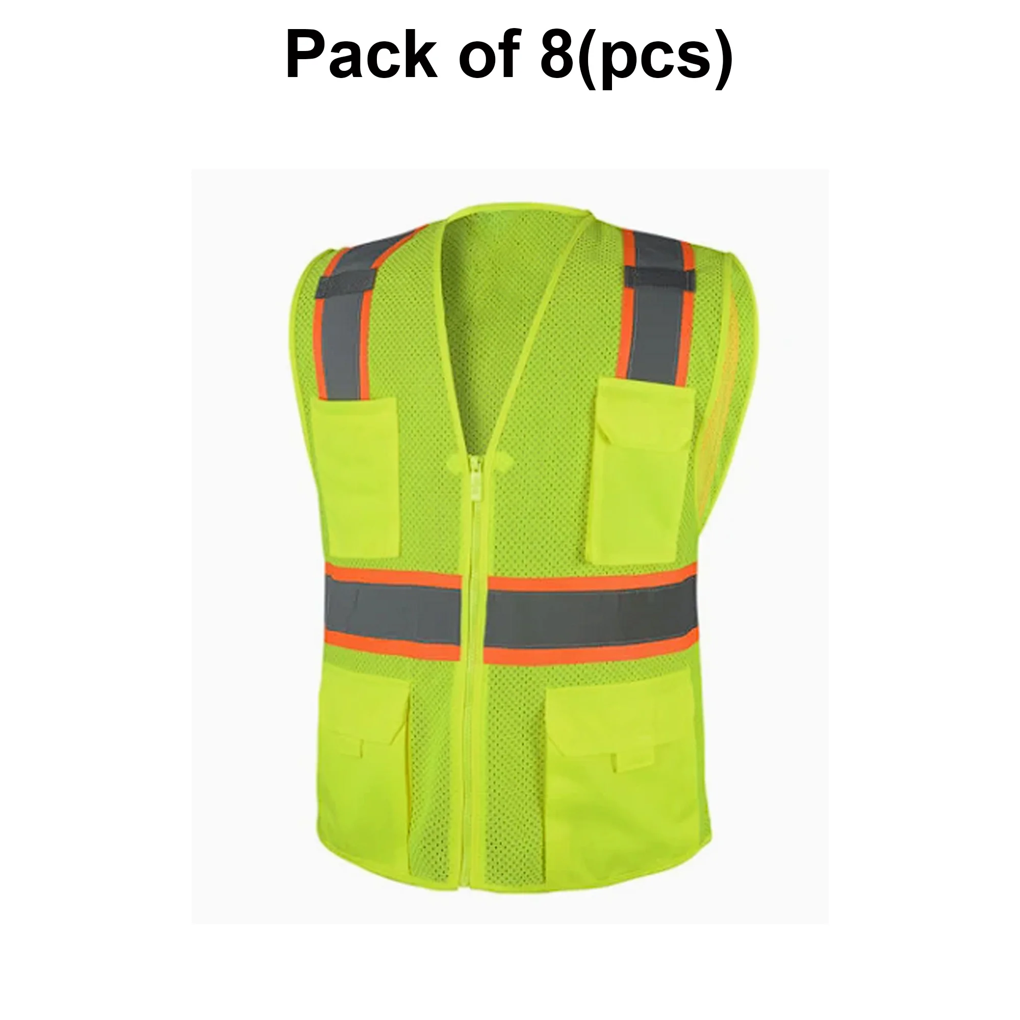 Radyan's High Visibility Safety Vest, 100% Polyester, 8 Pack