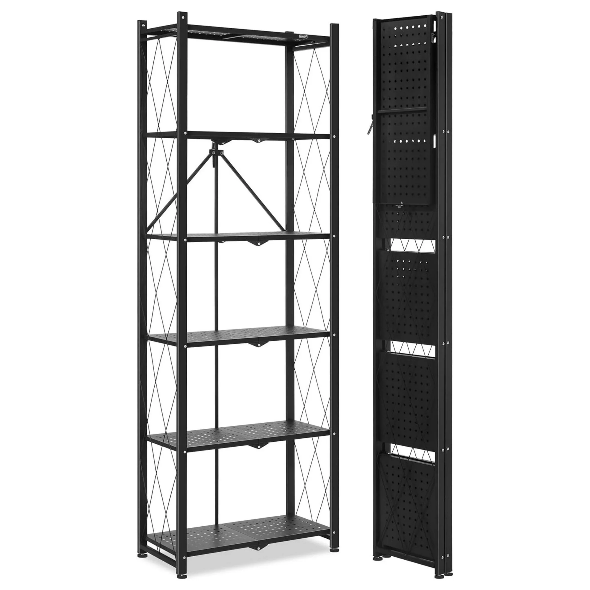 ZHANGHU 70.7 Inch Folding Bookshelf, 6 Tier Metal Bookcase and Bookshelves, Tall Shelves for Living Room Office Bedroom, Heavy Duty Book Shelve Standing Open Bookshelve (Black)
