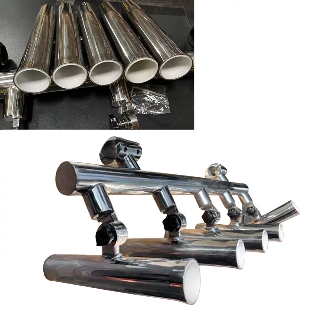 Stainless Steel 5-Rod Boat Fishing Rod Holder 1''-1-1/4'' Rod Base