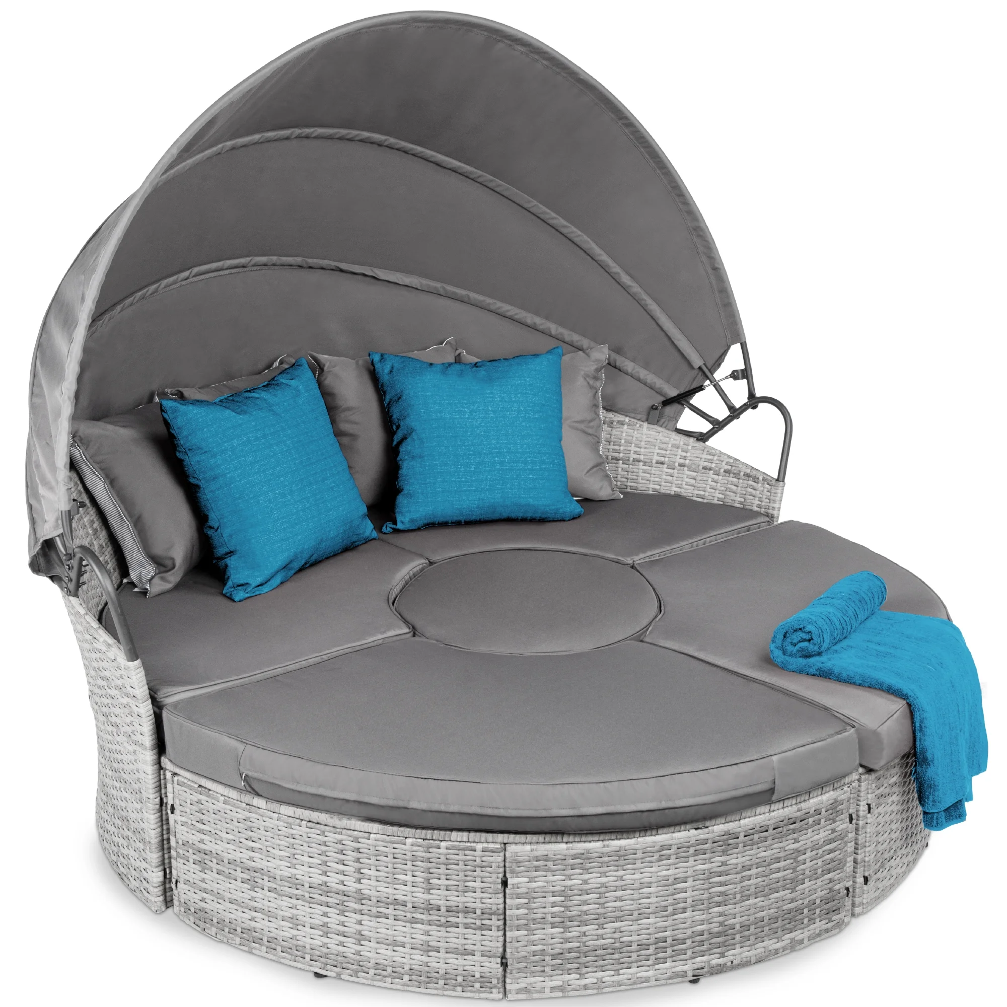 Best Choice Products 5-Piece Modular Patio Wicker Daybed Sectional w/ Adjustable Seats, Retractable Canopy - Gray