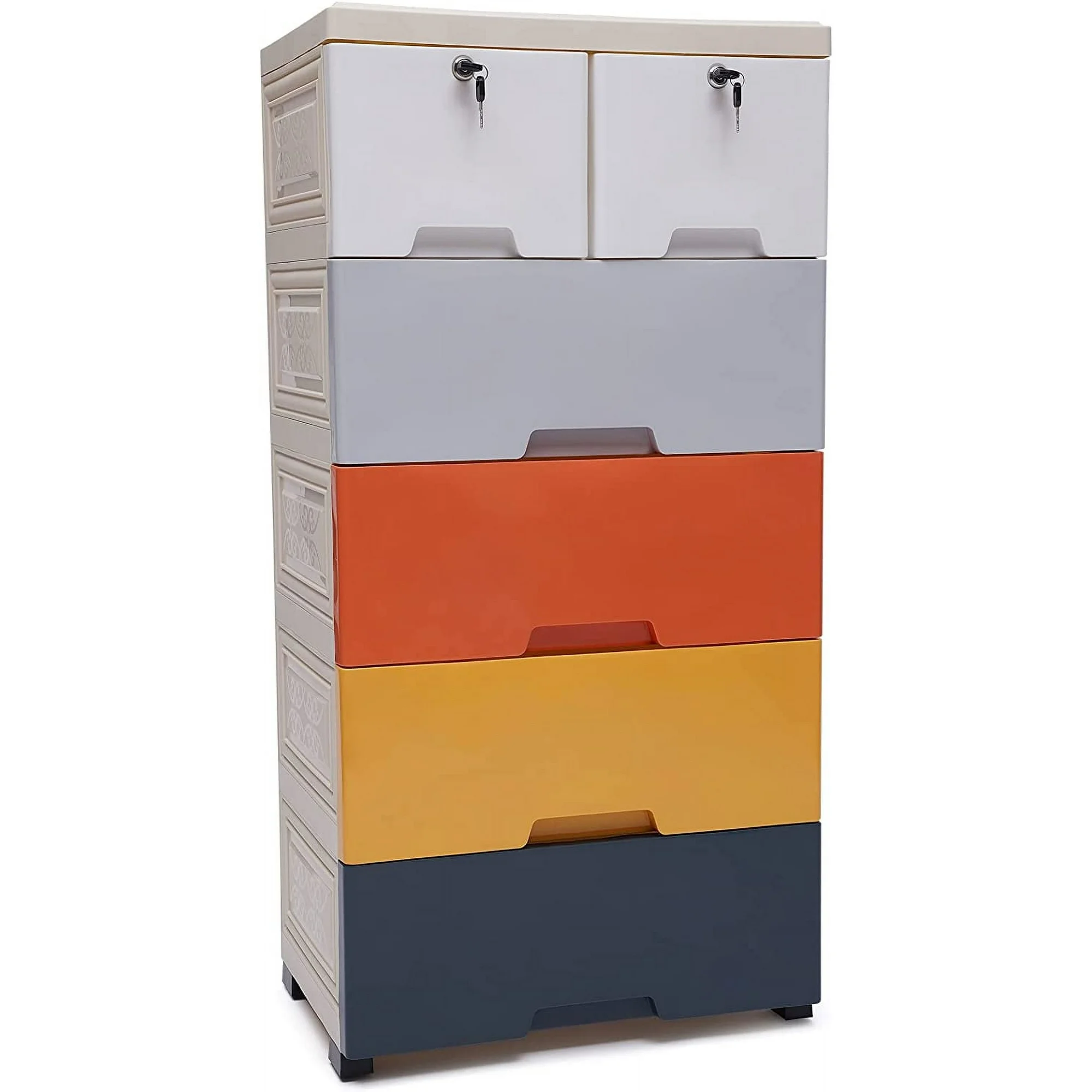 TJCGDTY Plastic Drawers Dresser  Closet Drawers Tall Dresser Organizer with 6 Drawers   Cabinet with Lock  6 Drawer Dresser for Clothes  Playroom  Bedroom