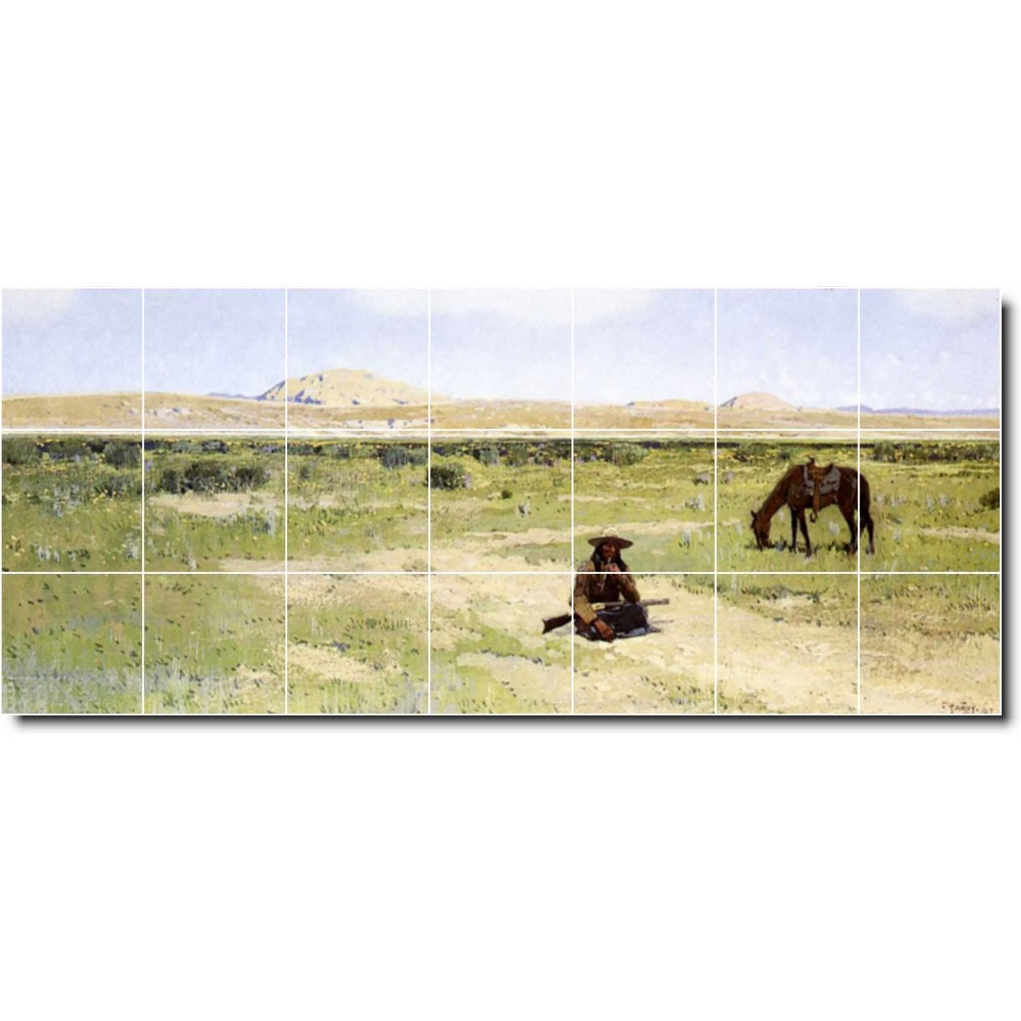 Ceramic Tile Mural-Henry Farny Western Bathroom Tile Mural 11. 84