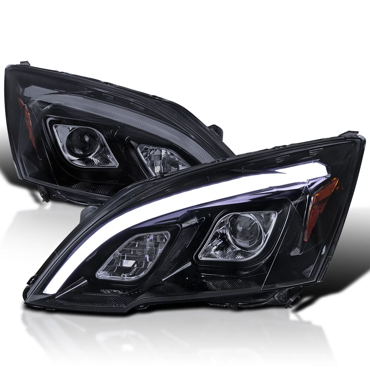 Spec-D Tuning Glossy Black Smoke LED Projector Headlights Compatible with 2007-2011 Honda CR-V Left + Right Pair Headlamps Assembly