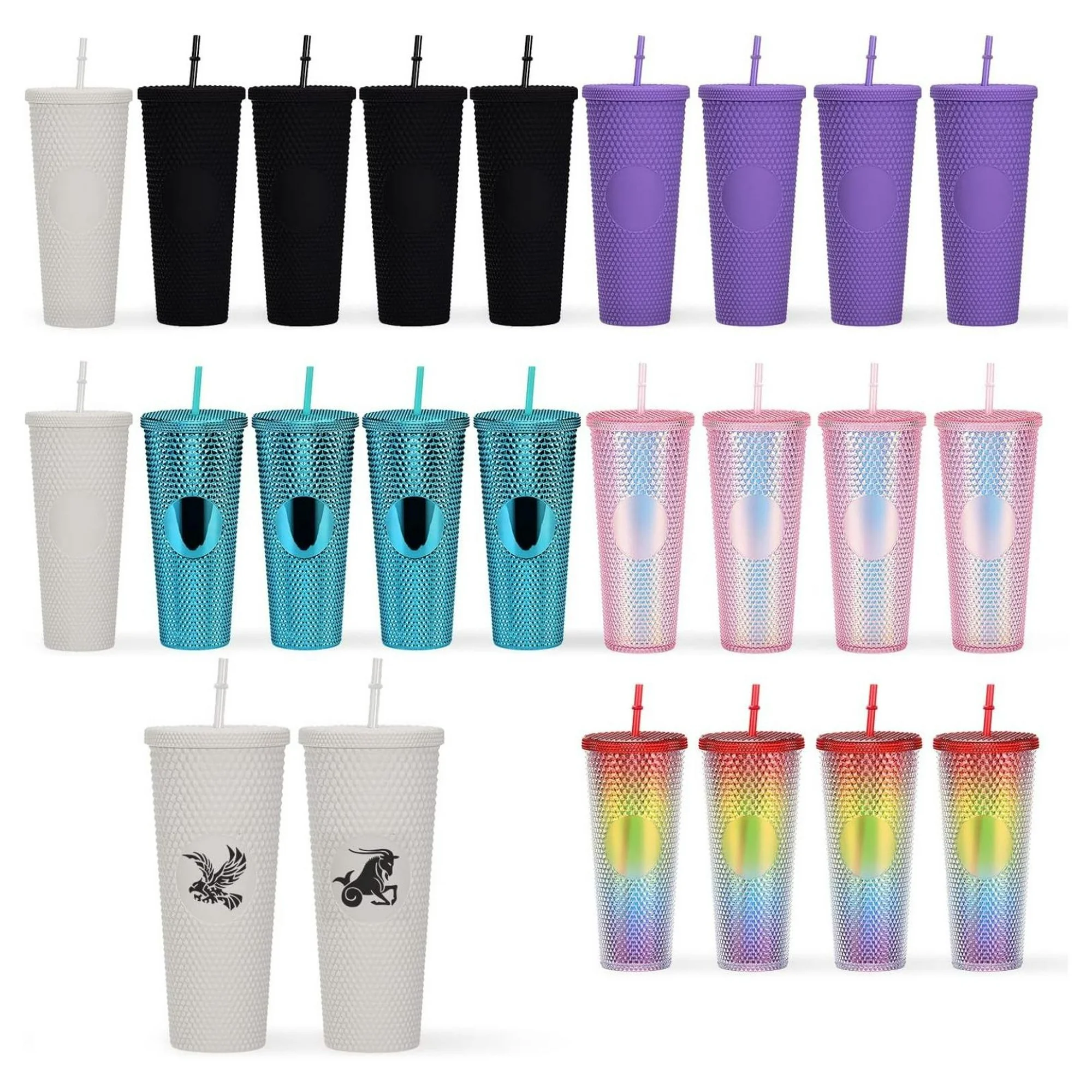 ZHANGHU 24oz Matte Studded with Straw and Lid,24 Pack Reusable Double Wall Studded Cup,BPA Travel Water Cup,Customizable DIY Cold Coffee Cups.