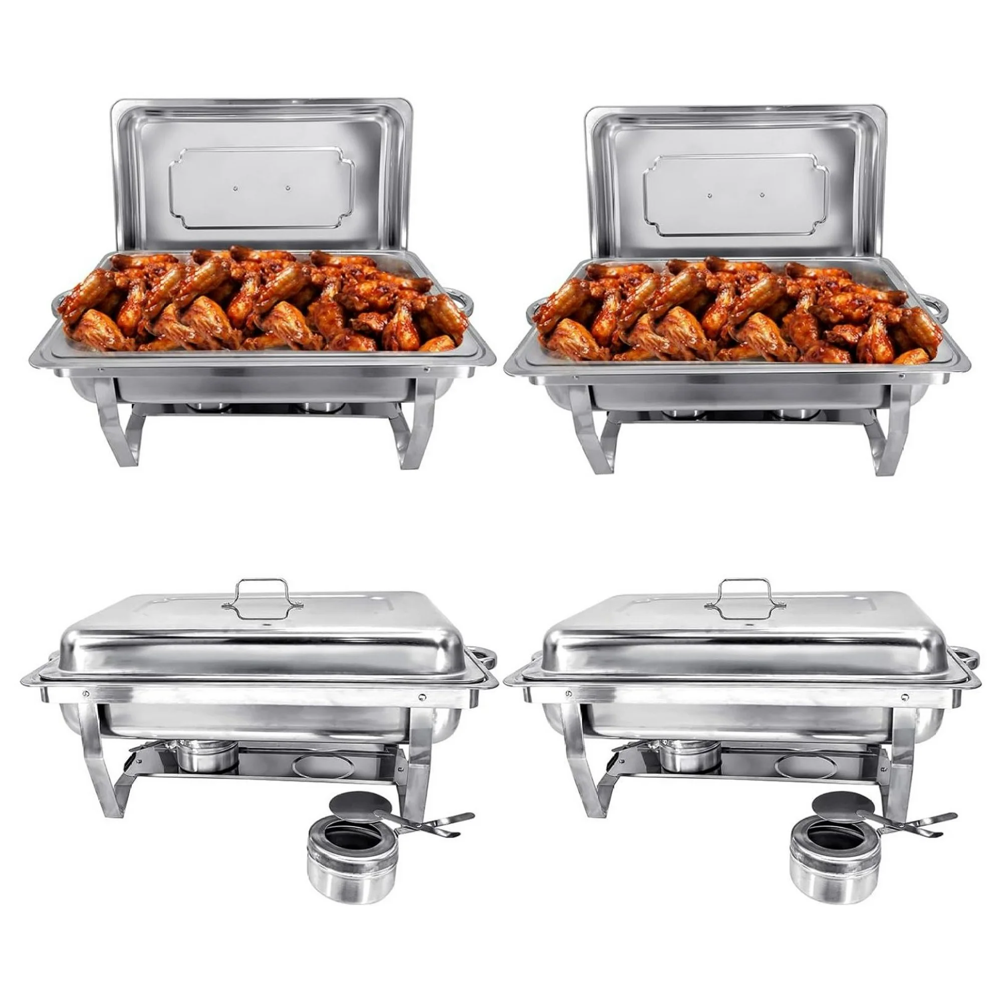 ZHANGHU Chafing Dish Buffet Set (4 Pack) Chafers 8QT Buffet Servers and Warmers, Chaffing Servers with Covers, Catering, Chafer, Folding Stand, Food Warmer for Parties Buffets